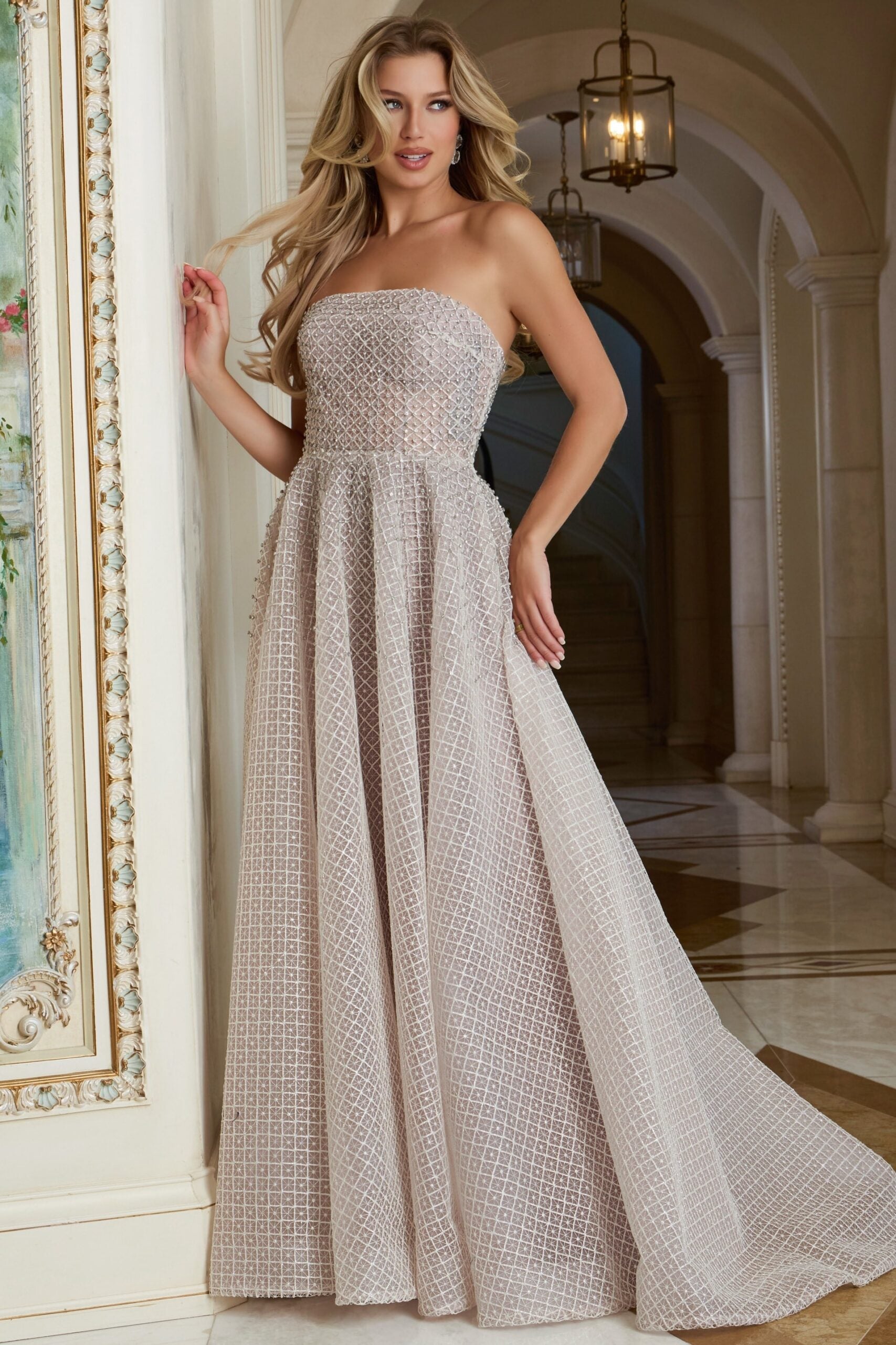 Jovani -45788 Strapless Textured A-Line Gown