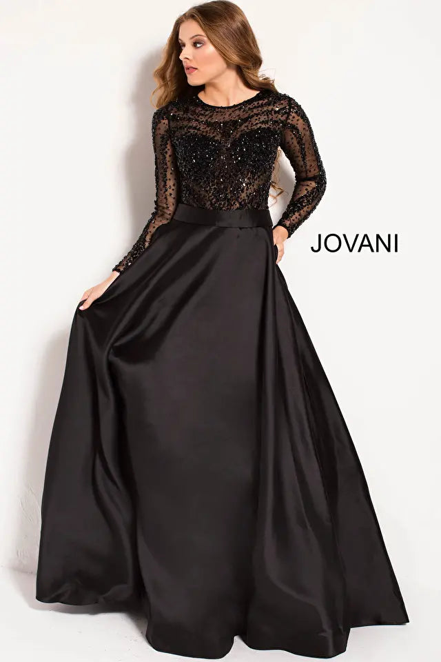 Jovani -46066  Beaded Bodice Long Sleeve Ball Gown