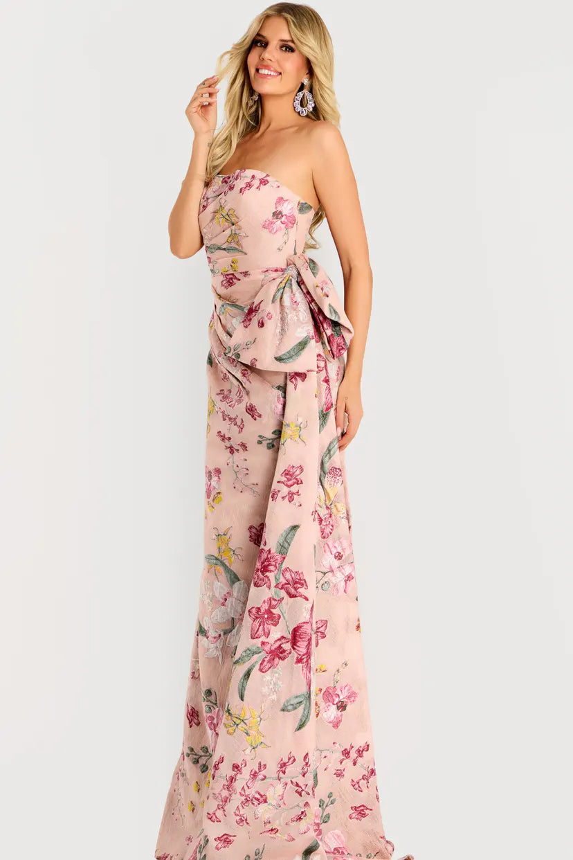 Jovani -46242B Floral Straight Sheath Evening Gown