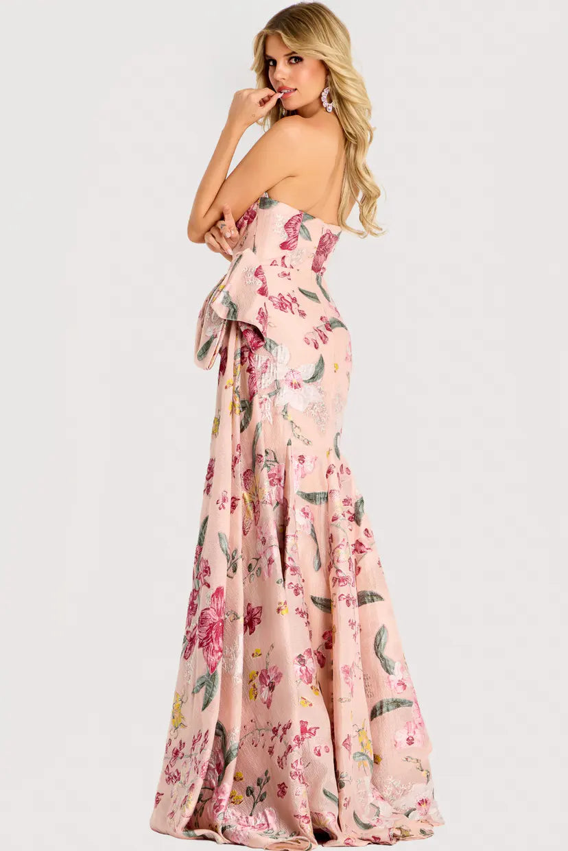 Jovani -46242B Floral Straight Sheath Evening Gown