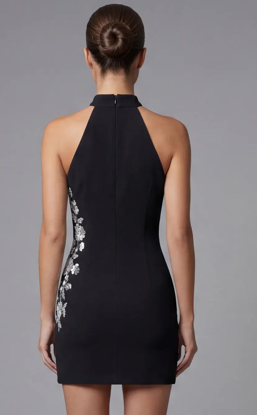 Jovani -46402 Halter Floral Sequin Short Dress