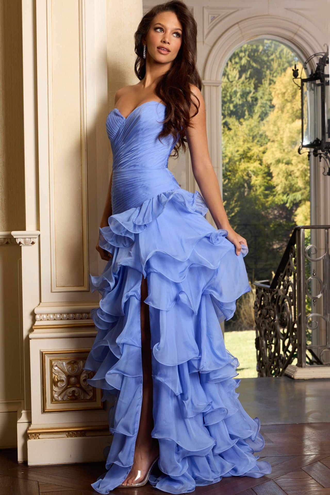 Jovani -46406 Strapless Layered Ruffle Long Prom Dress