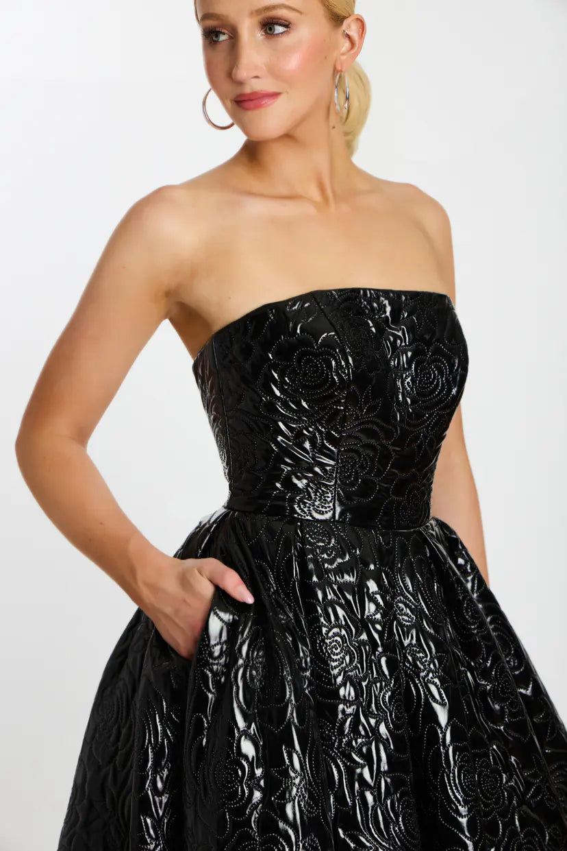 Jovani -46580B Embossed Floral Texture Strapless Ball Gown