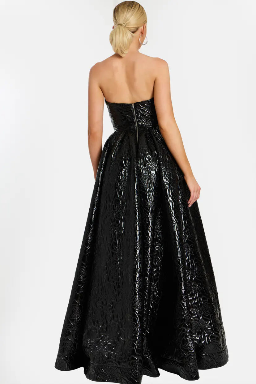 Jovani -46580B Embossed Floral Texture Strapless Ball Gown