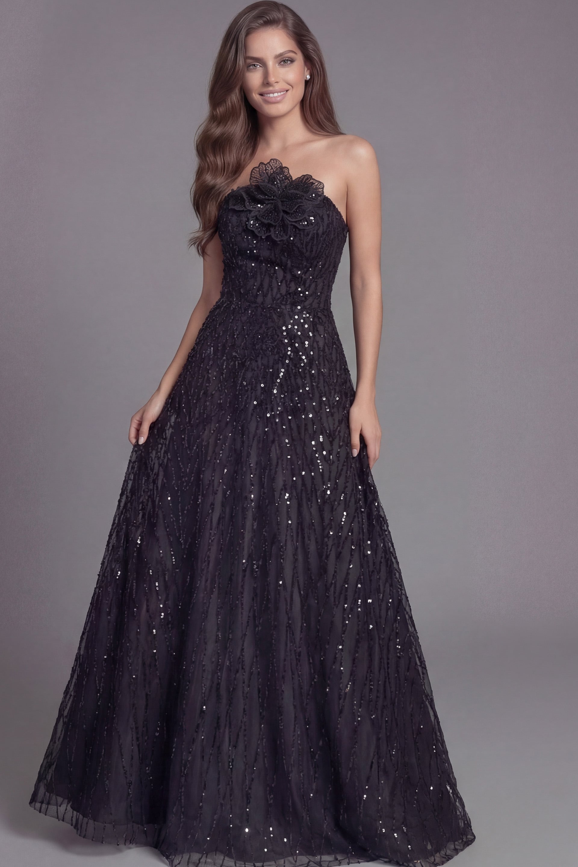 Jovani -46785 Strapless Sweetheart Sequin A Line Gown