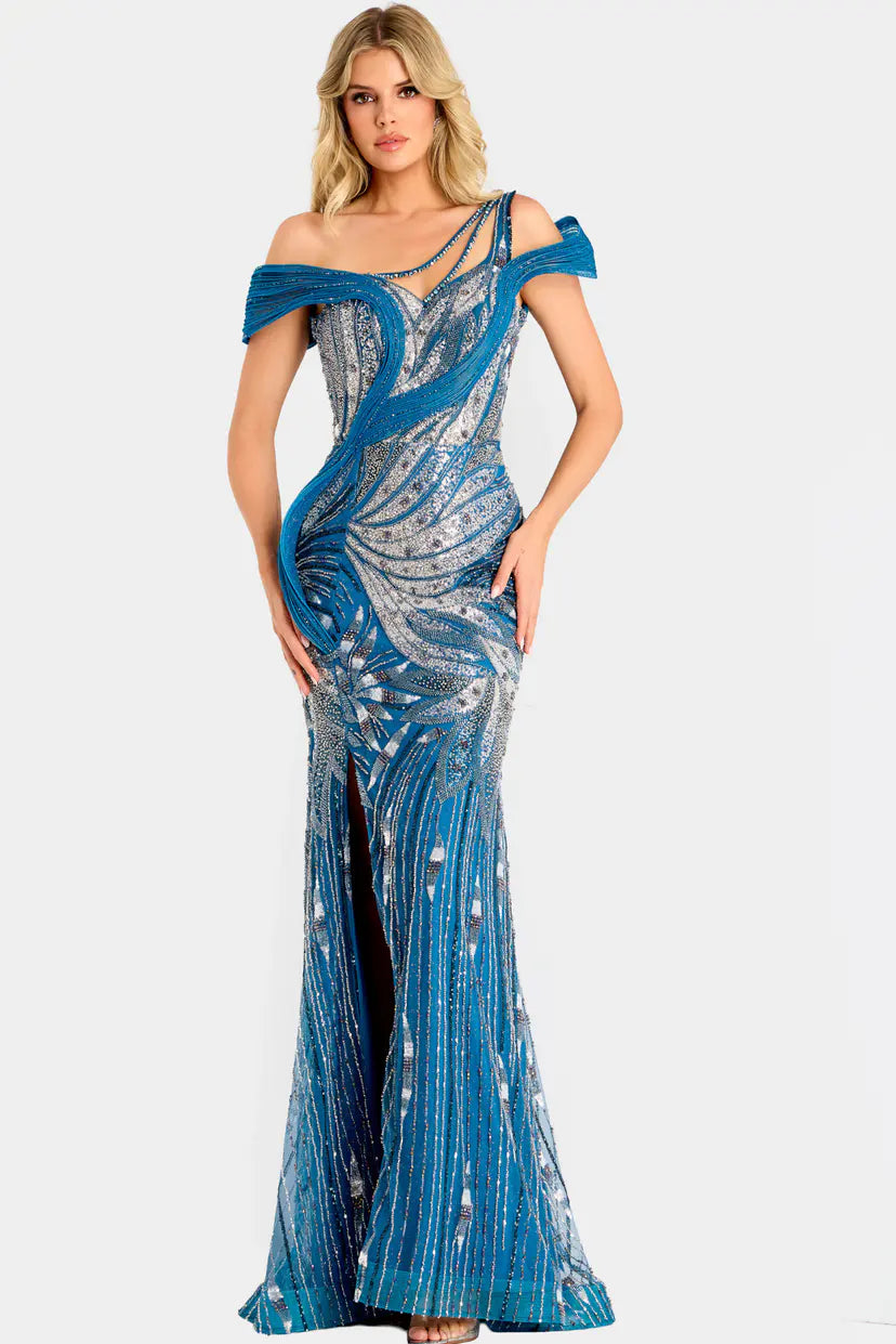 Jovani -46858 Off Shoulder Beaded Evening Gown