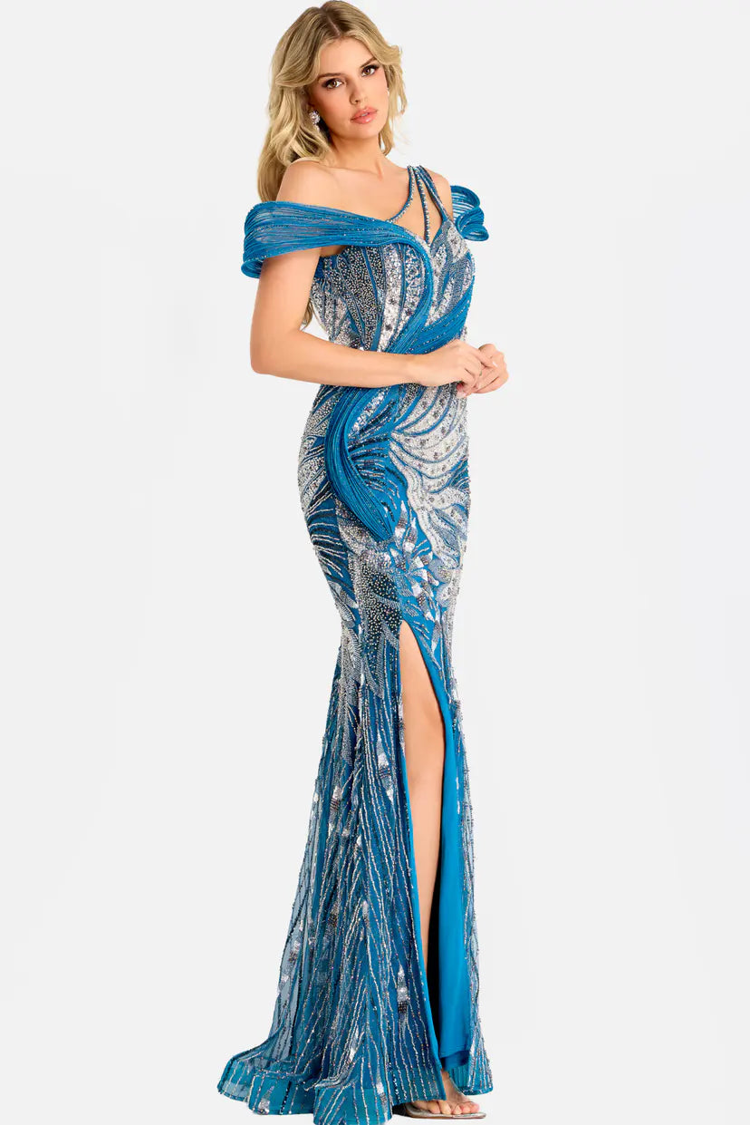 Jovani -46858 Off Shoulder Beaded Evening Gown
