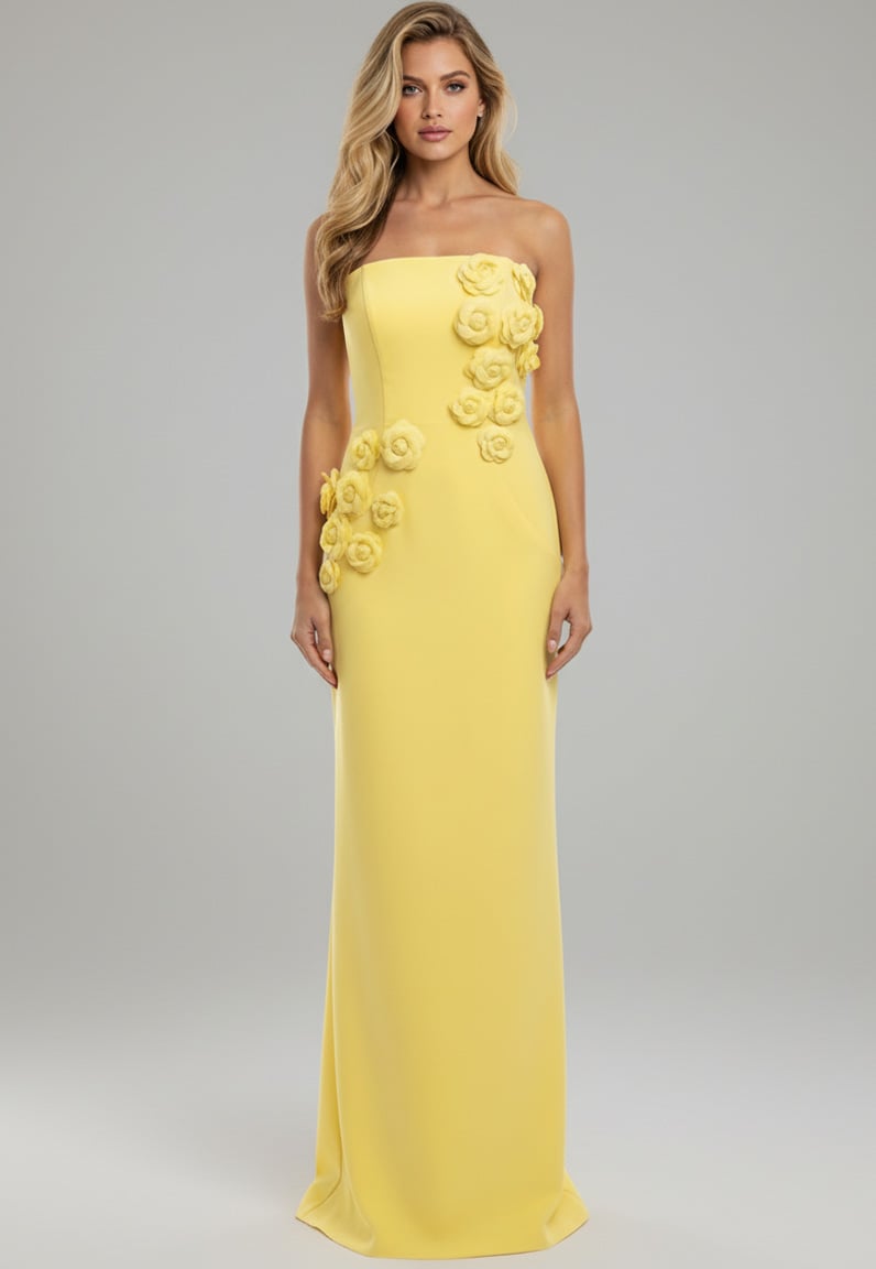 Jovani -46884 Long Floral Applique Column Dress