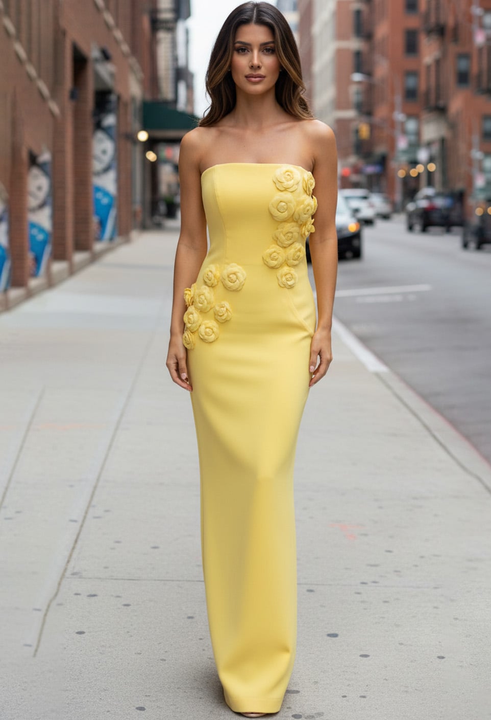 Jovani -46884 Long Floral Applique Column Dress