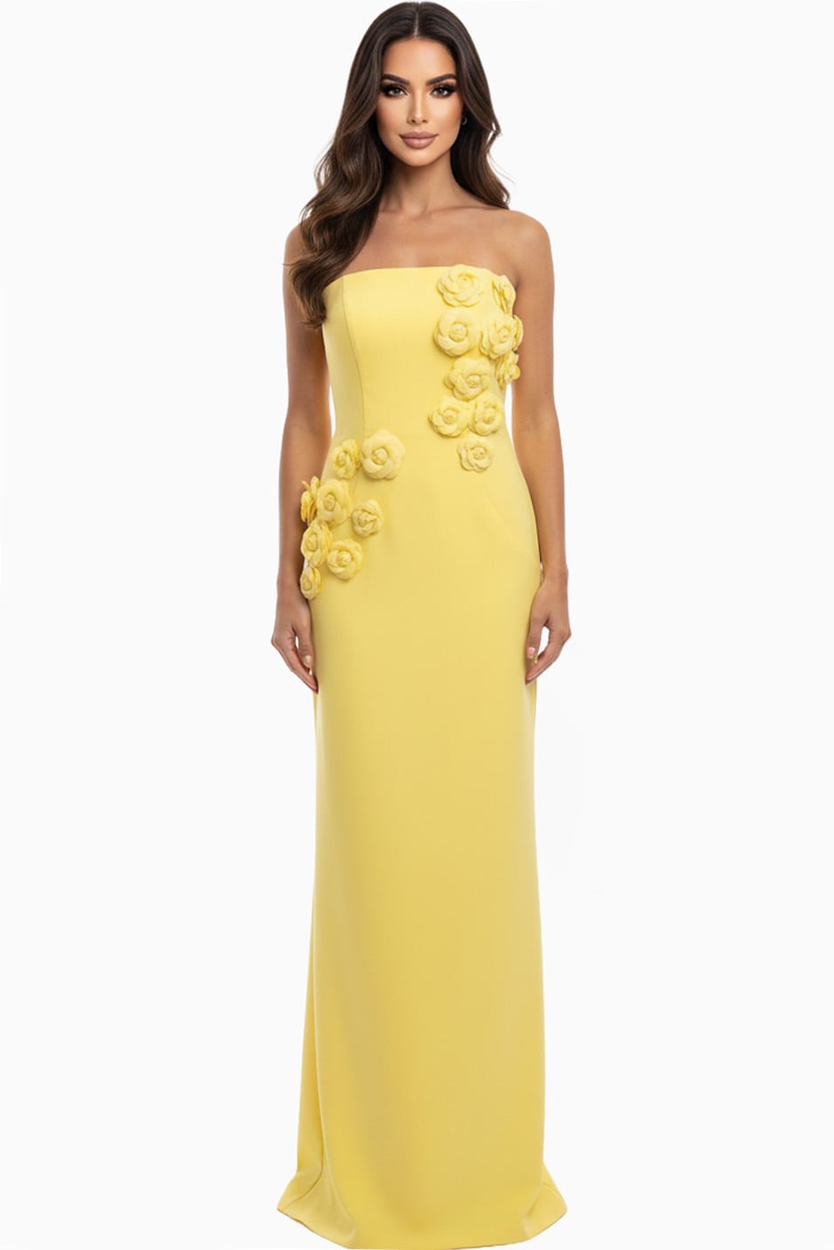 Jovani -46884 Long Floral Applique Column Dress