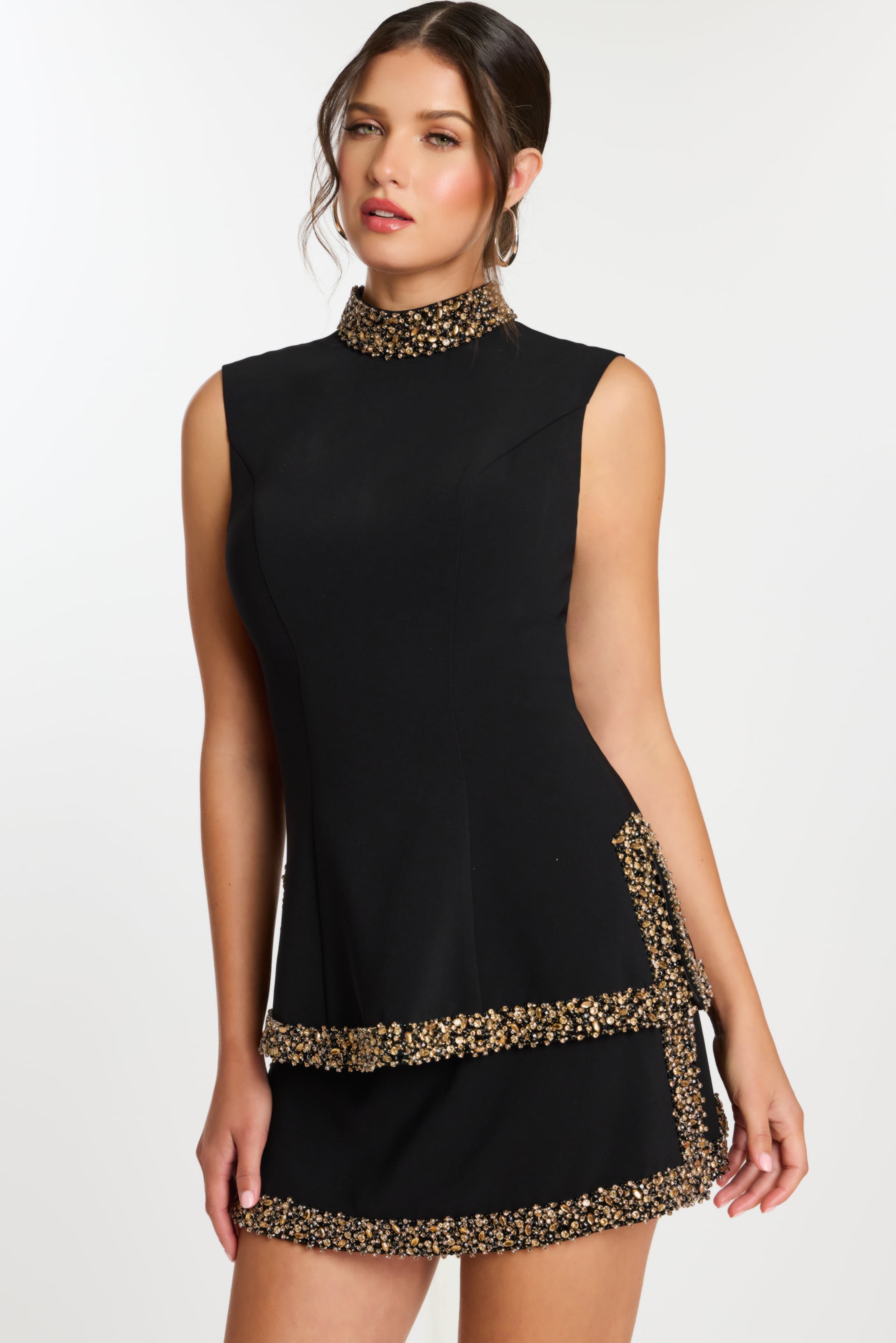 Jovani -46992 Beaded High Neck Sheath Short Dress