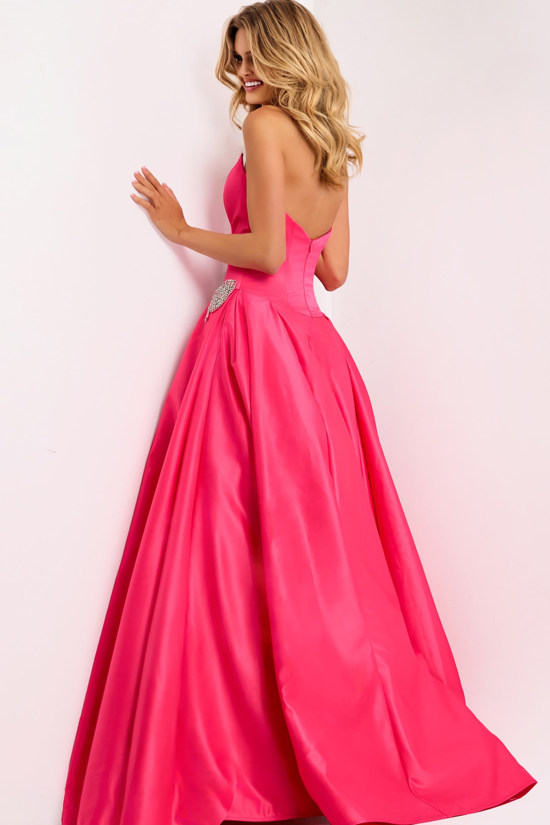 Jovani -47096 Long Satin Strapless Scoop Ballgown