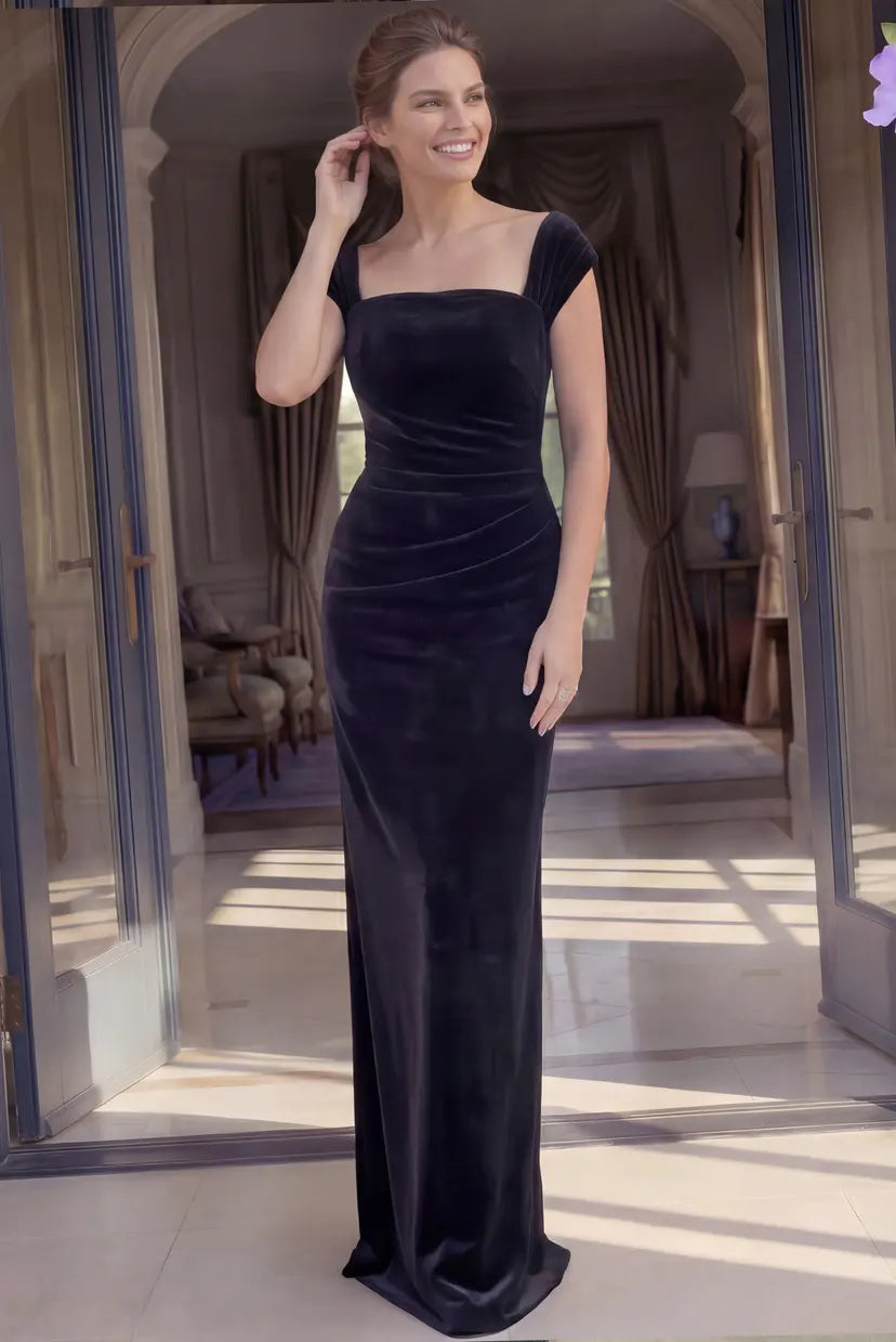 Jovani -47104 Square Neck Fitted Velvet Gown