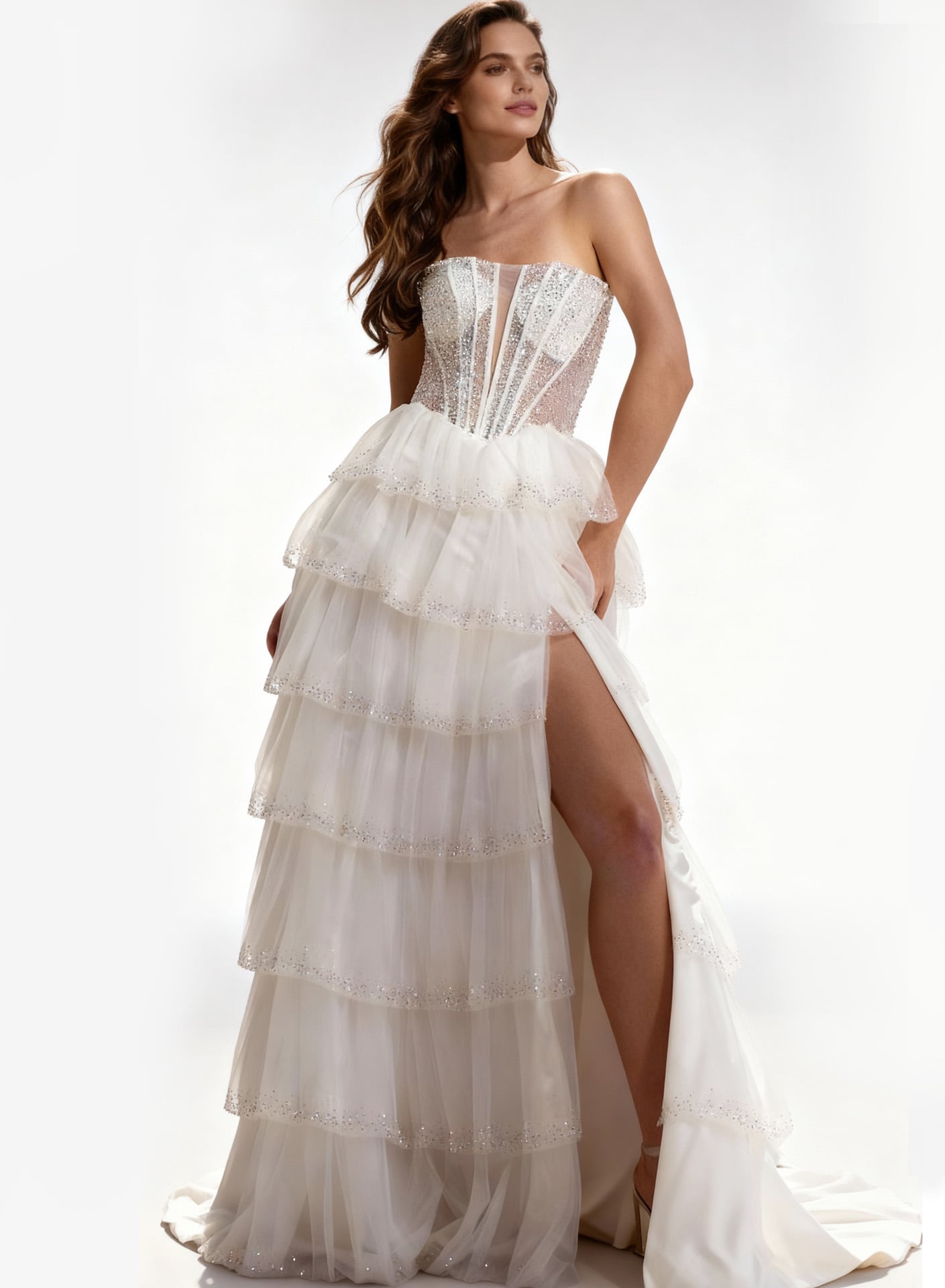Jovani -47290 Strapless Embellished Tulle A-Line Gown