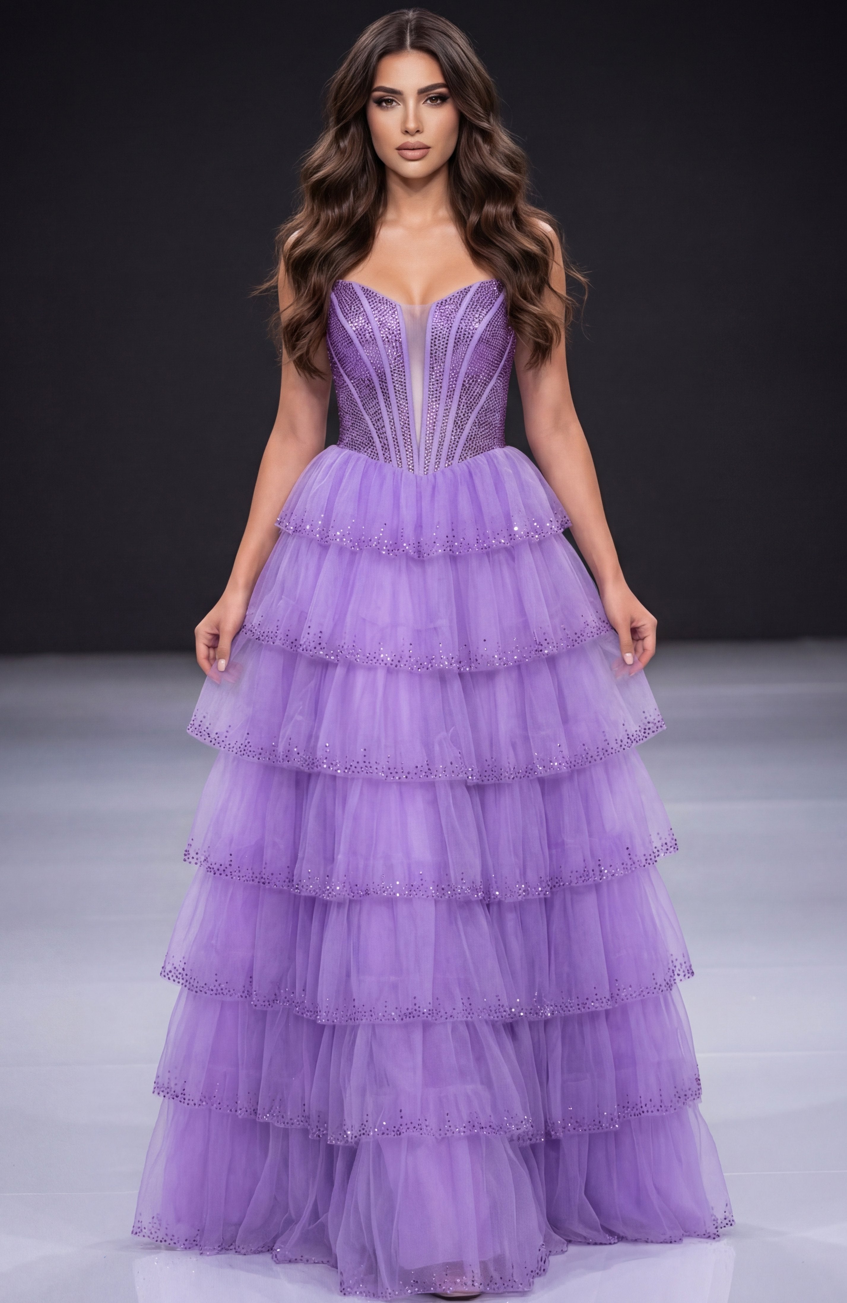 Jovani -47290 Strapless Embellished Tulle A-Line Gown