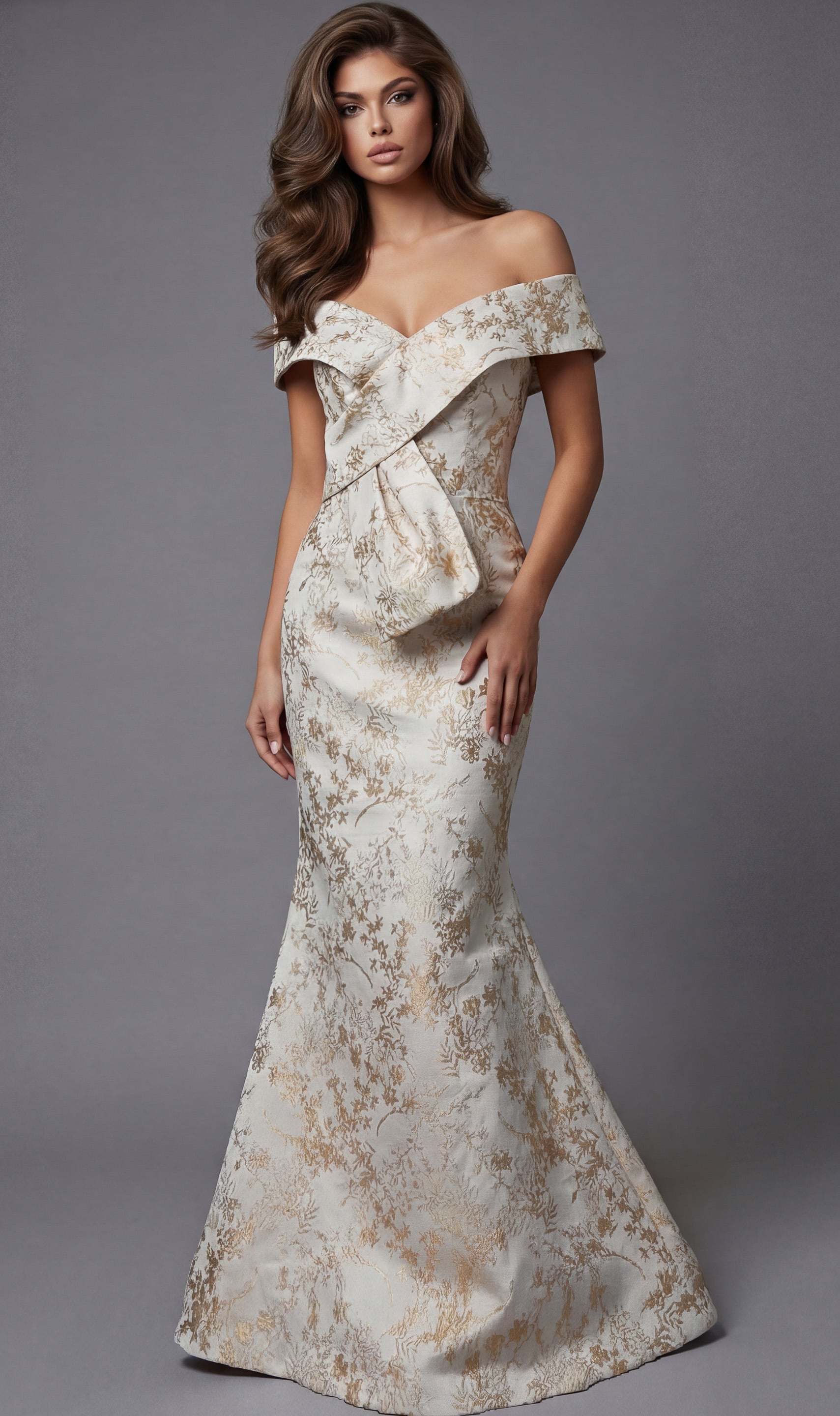 Jovani -47392 Off Shoulder Draped Mermaid Long Gown