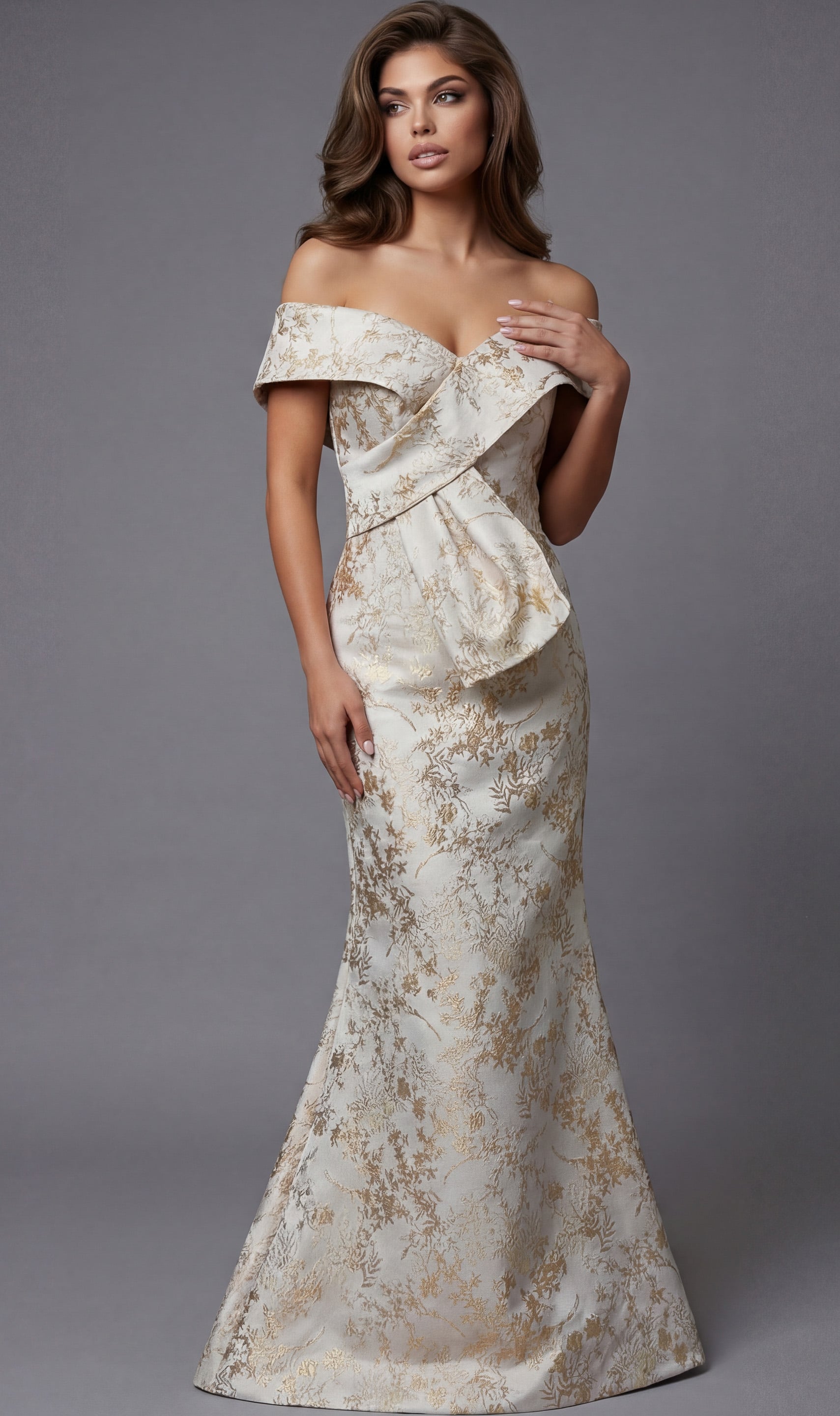 Jovani -47392 Off Shoulder Draped Mermaid Long Gown