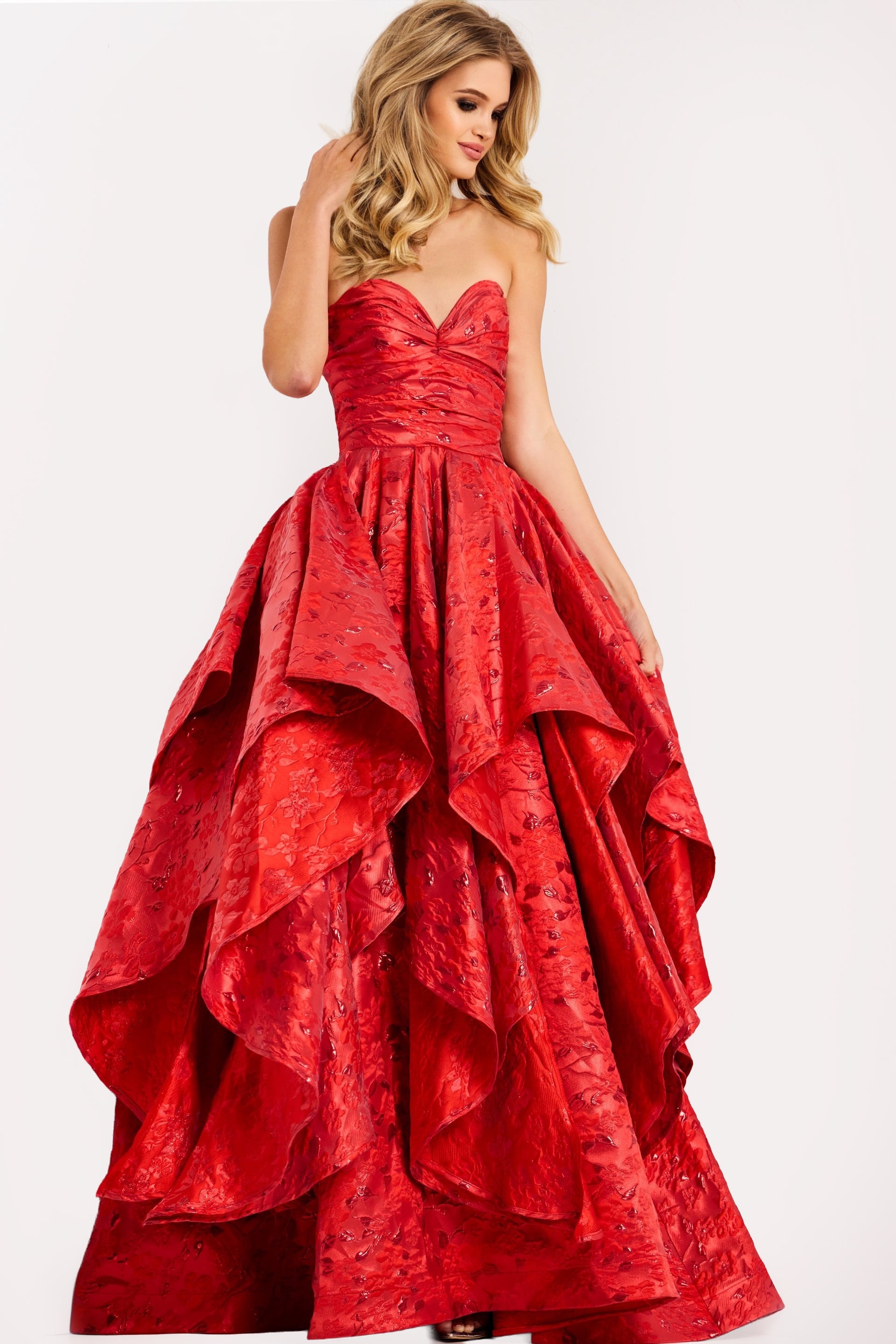 Jovani -47394 Sweetheart Textured Jacquard Ruffle Ballgown