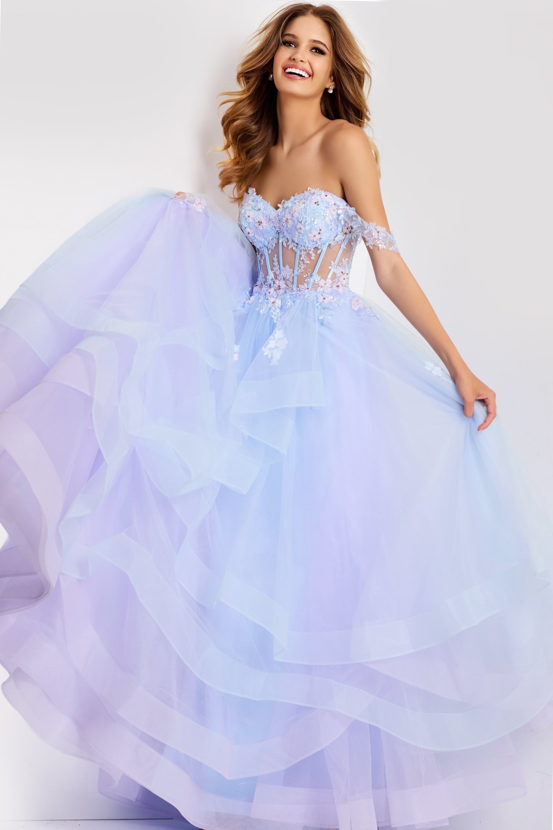Jovani -47427 Off Shoulder Floral Tulle Ballgown