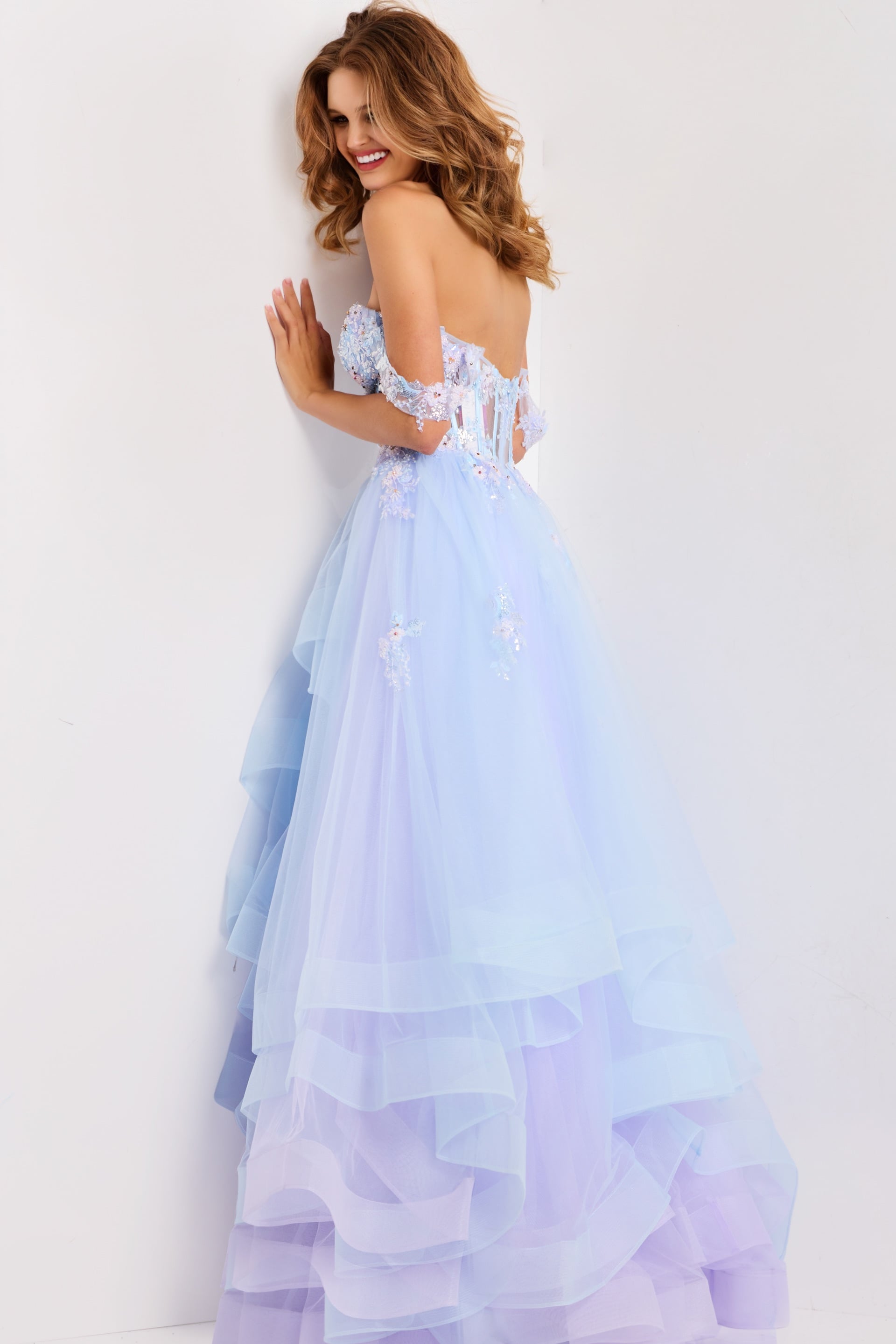 Jovani -47427 Off Shoulder Floral Tulle Ballgown