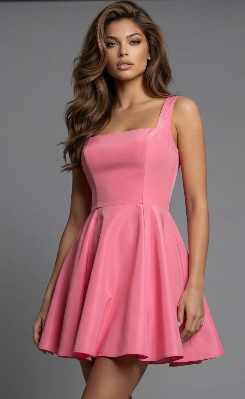 Jovani -47497 Satin Square A-line Short Dress