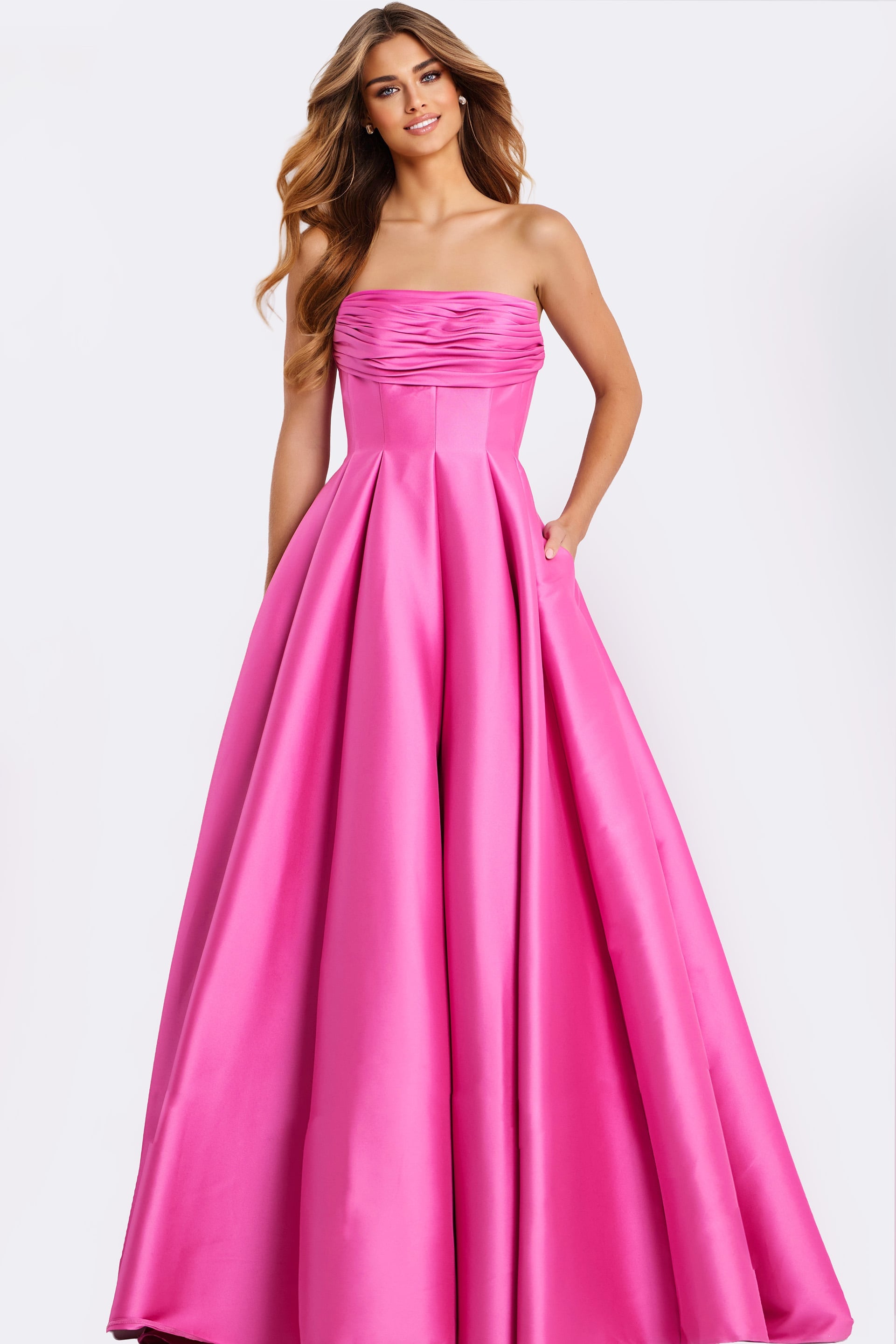 Jovani -47570 Strapless Straight Satin Ball Gown