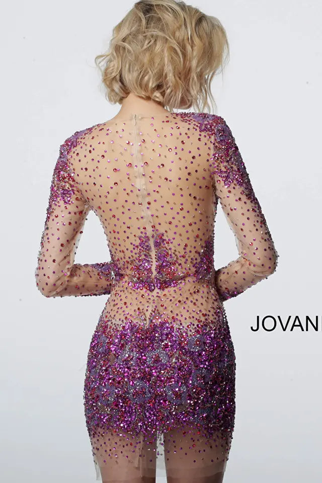 Jovani -47598 Sheer Beaded Illusion Short Cocktail Dress