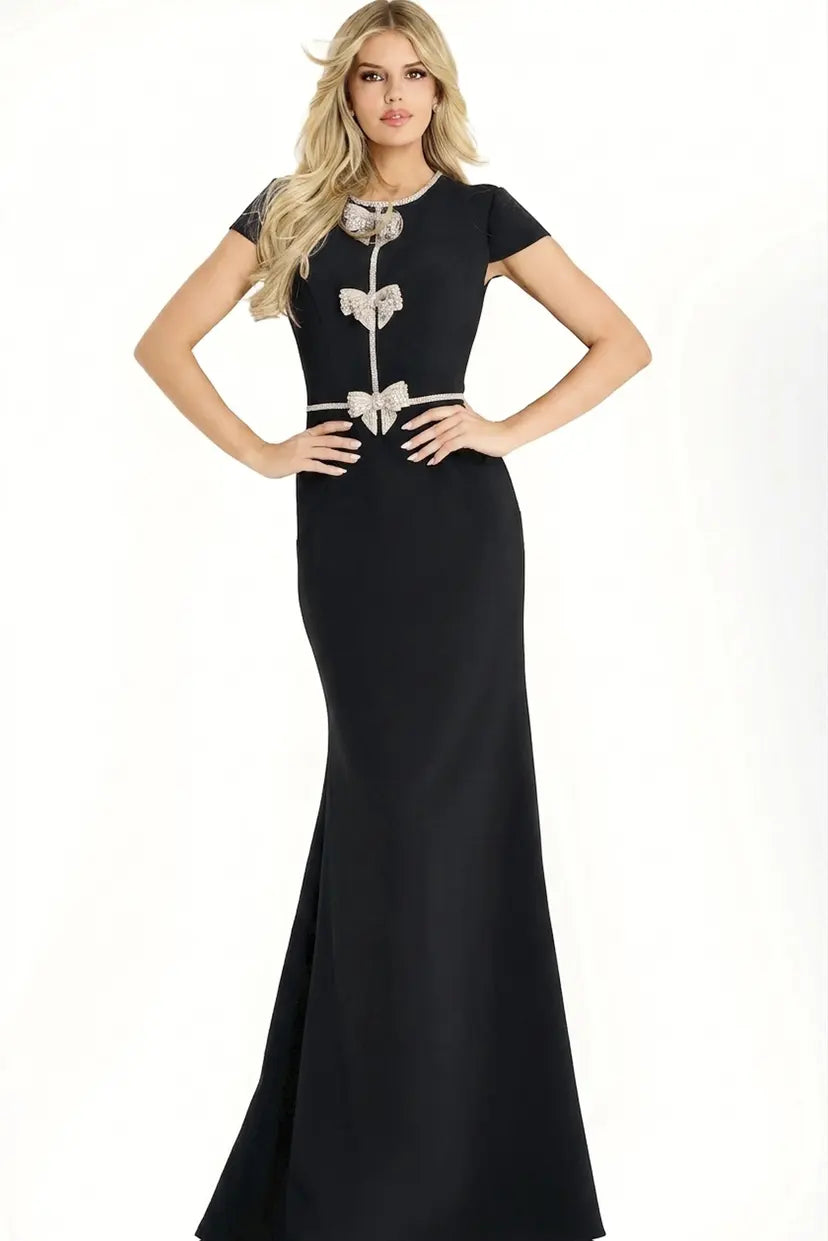 Jovani -47619 Rhinestone High Scoop Neck Sheath Evening Gown