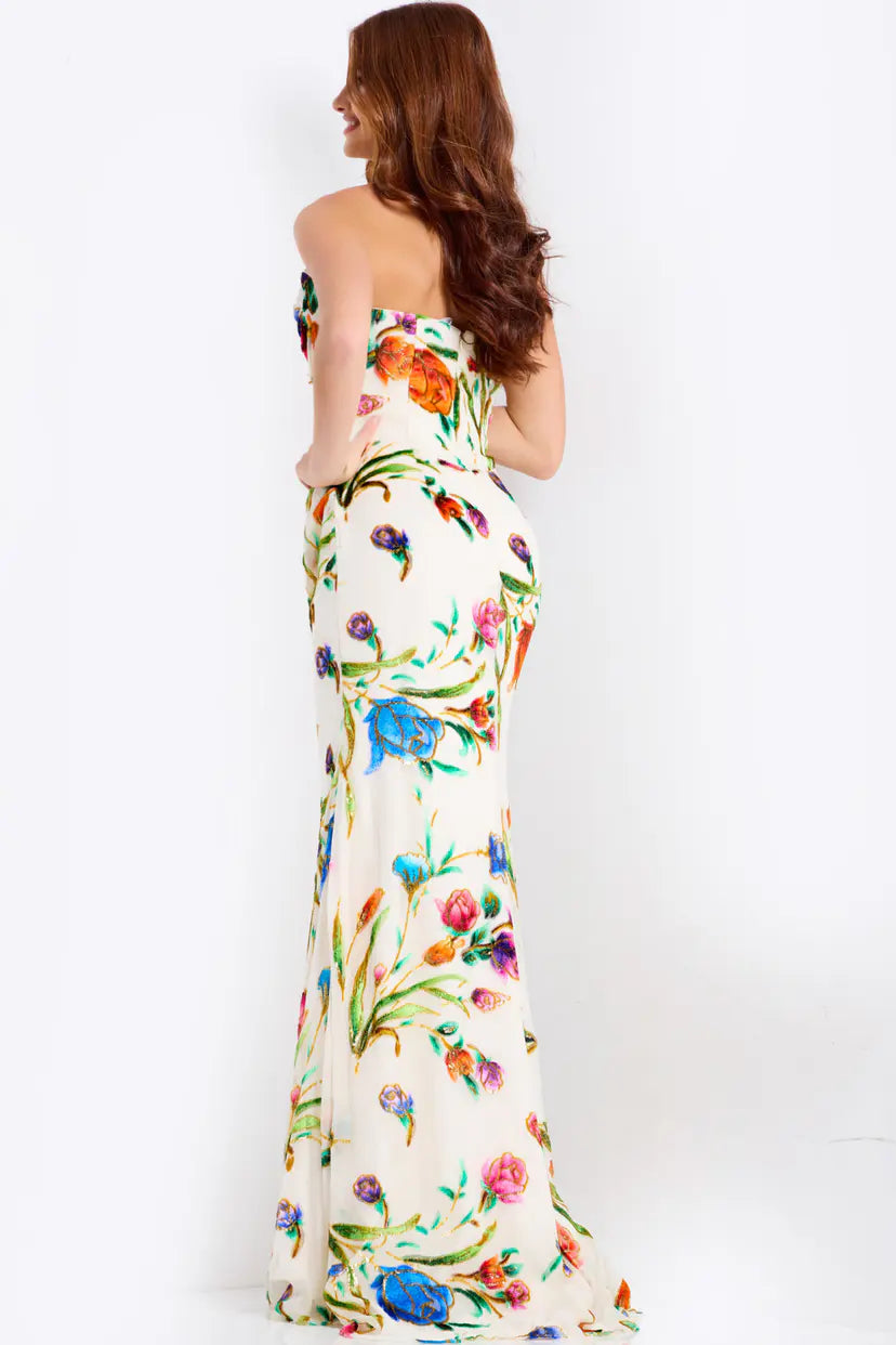 Jovani -47626B Cowl Floral Print Prom Dress