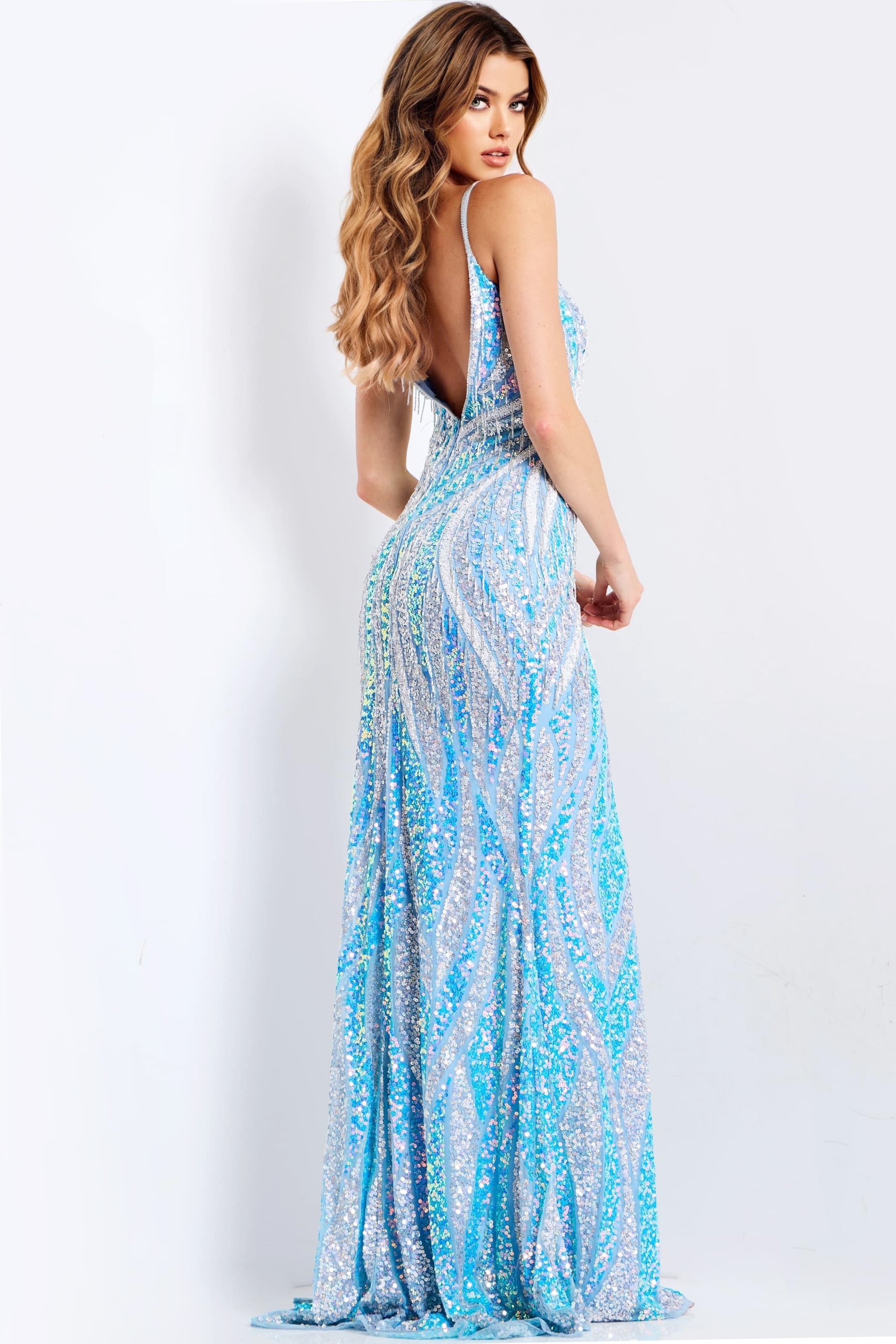 Jovani -47710 Sequin Plunging V-Neck Sheath Gown