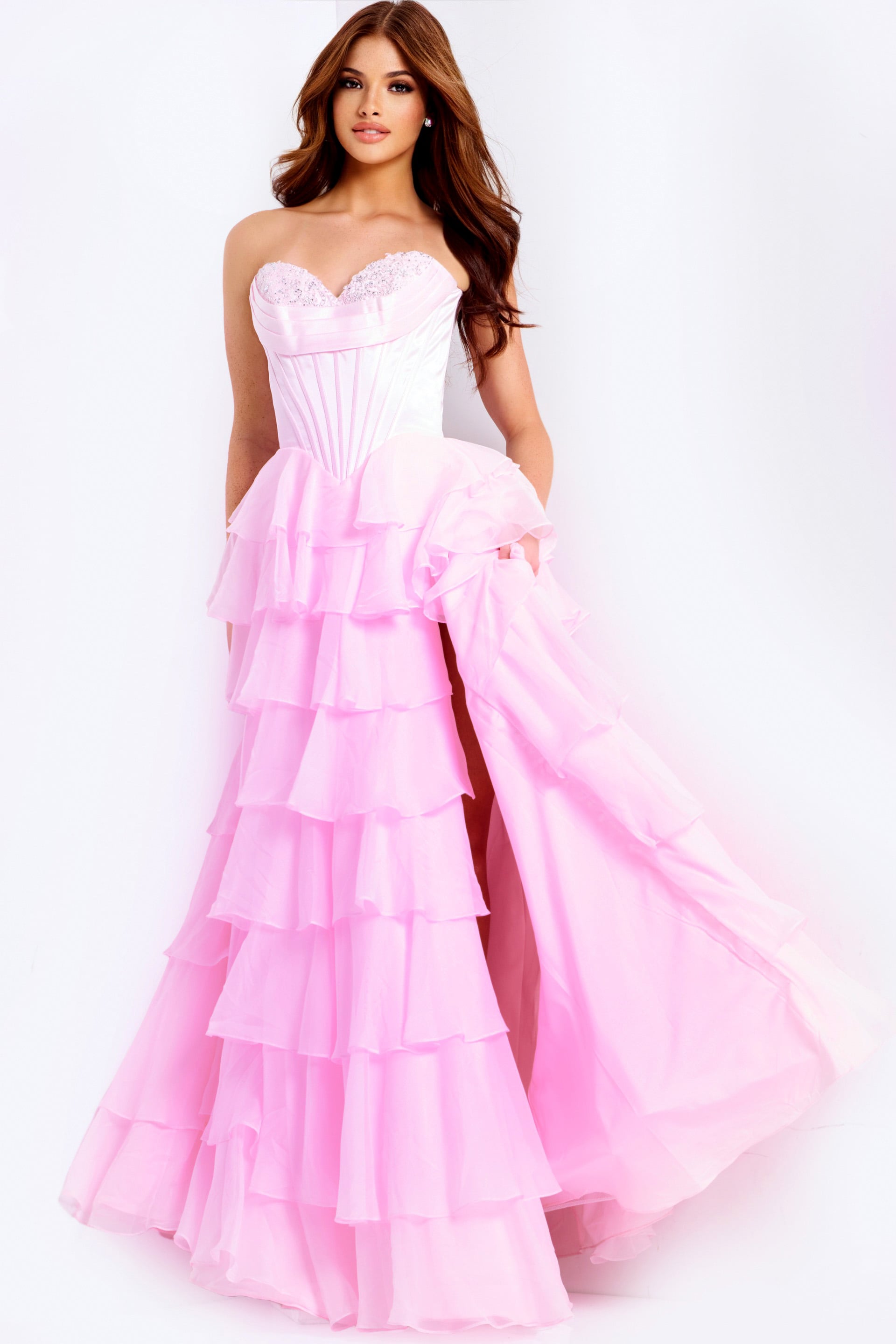 Jovani -47762 Strapless Tiered Ruffle Ballgown