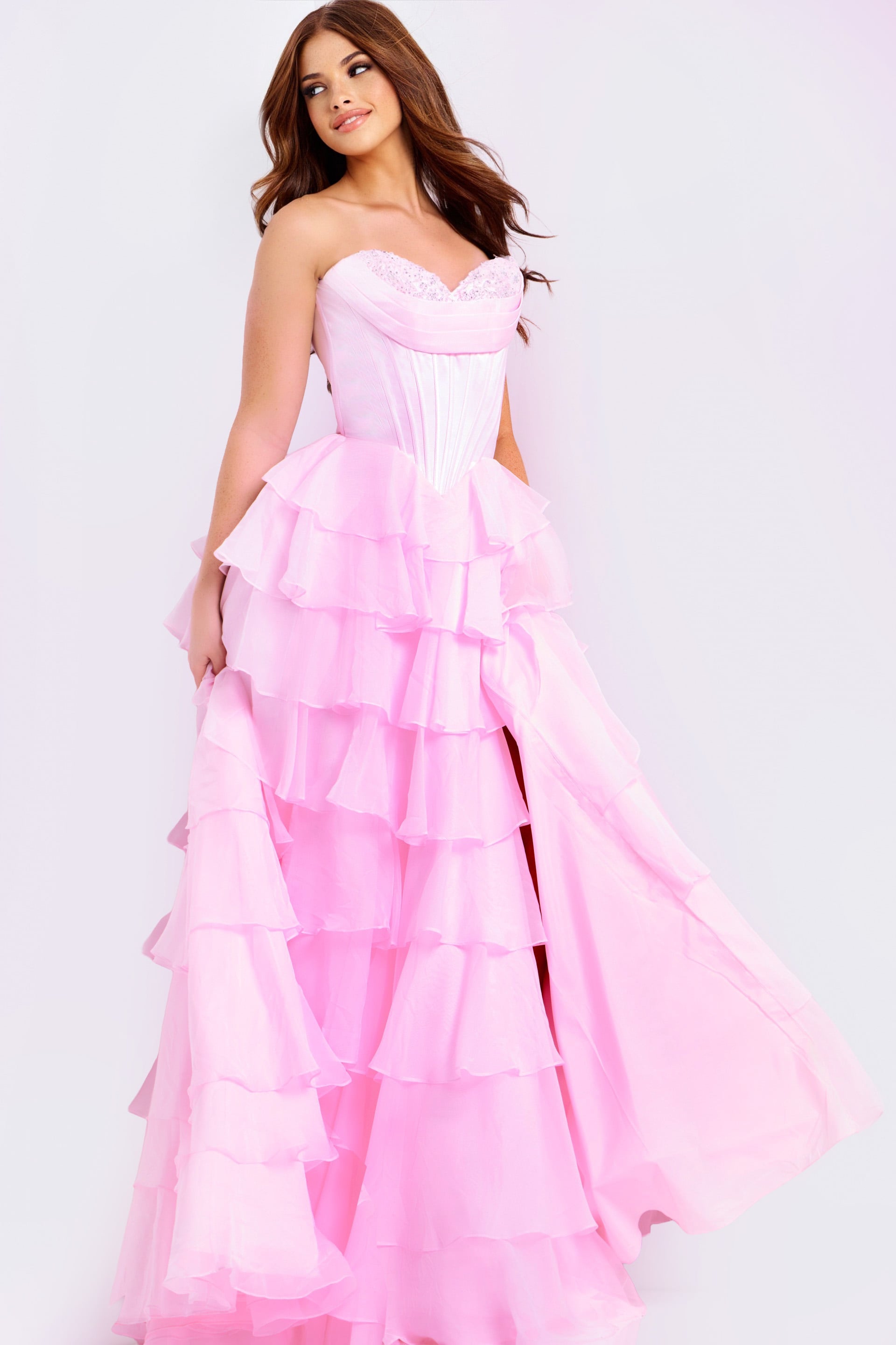Jovani -47762 Strapless Tiered Ruffle Ballgown