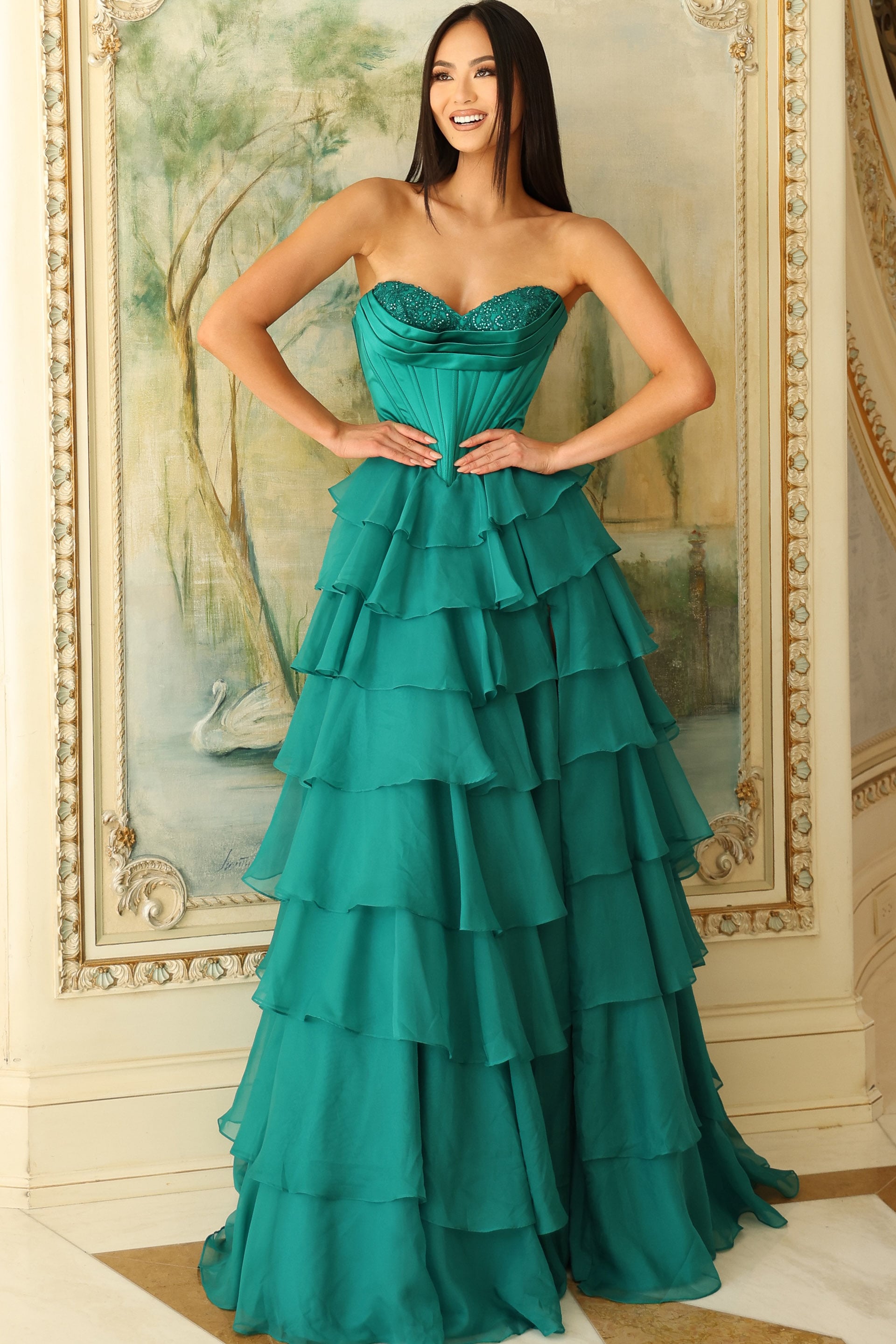 Jovani -47762 Strapless Tiered Ruffle Ballgown