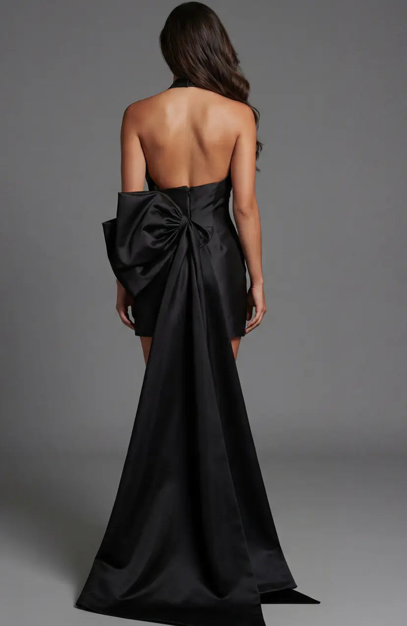 Jovani -47830 Short Satin High Halter Sheath Dress