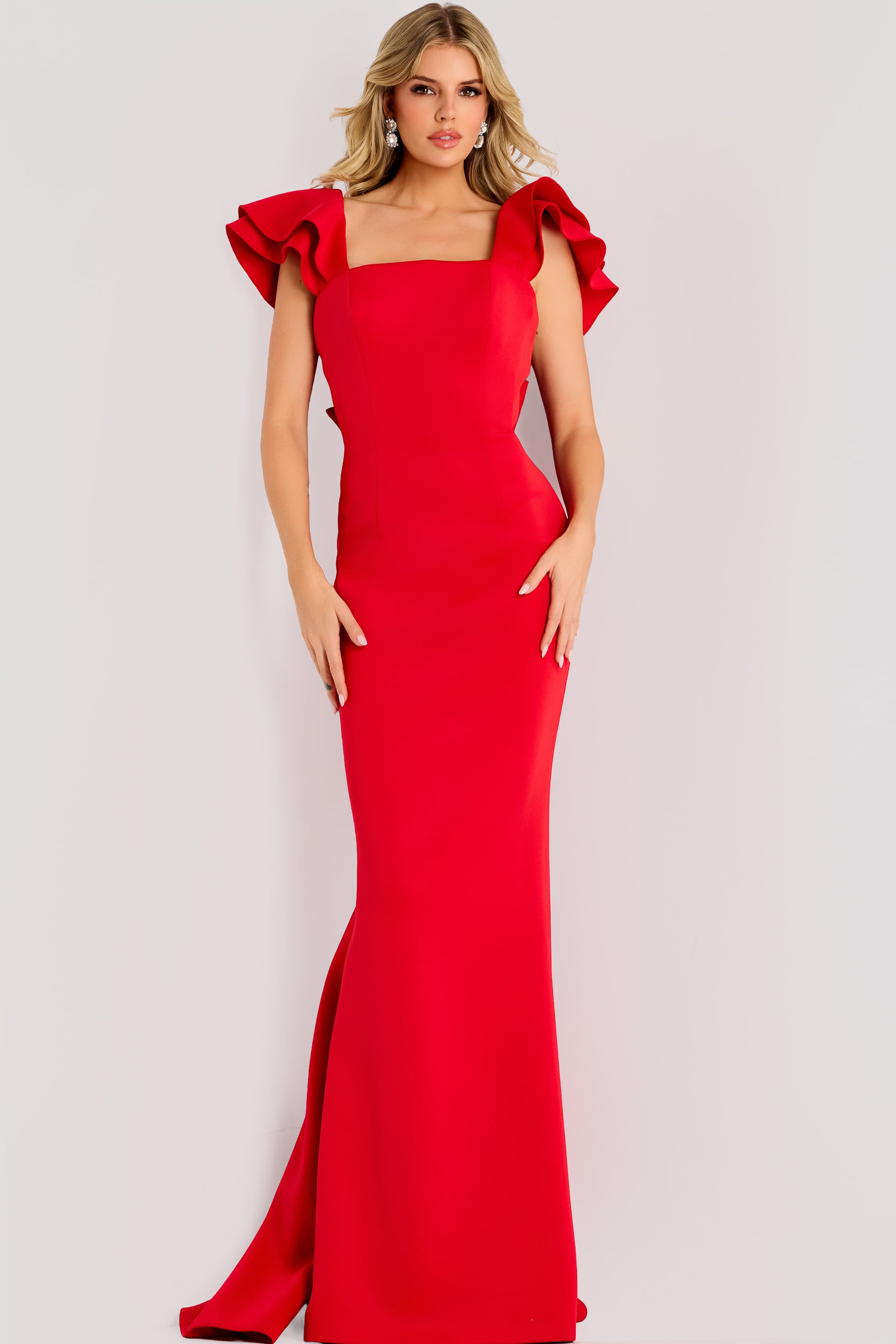 Jovani -47844 Ruffled Square Sheath Evening Gown