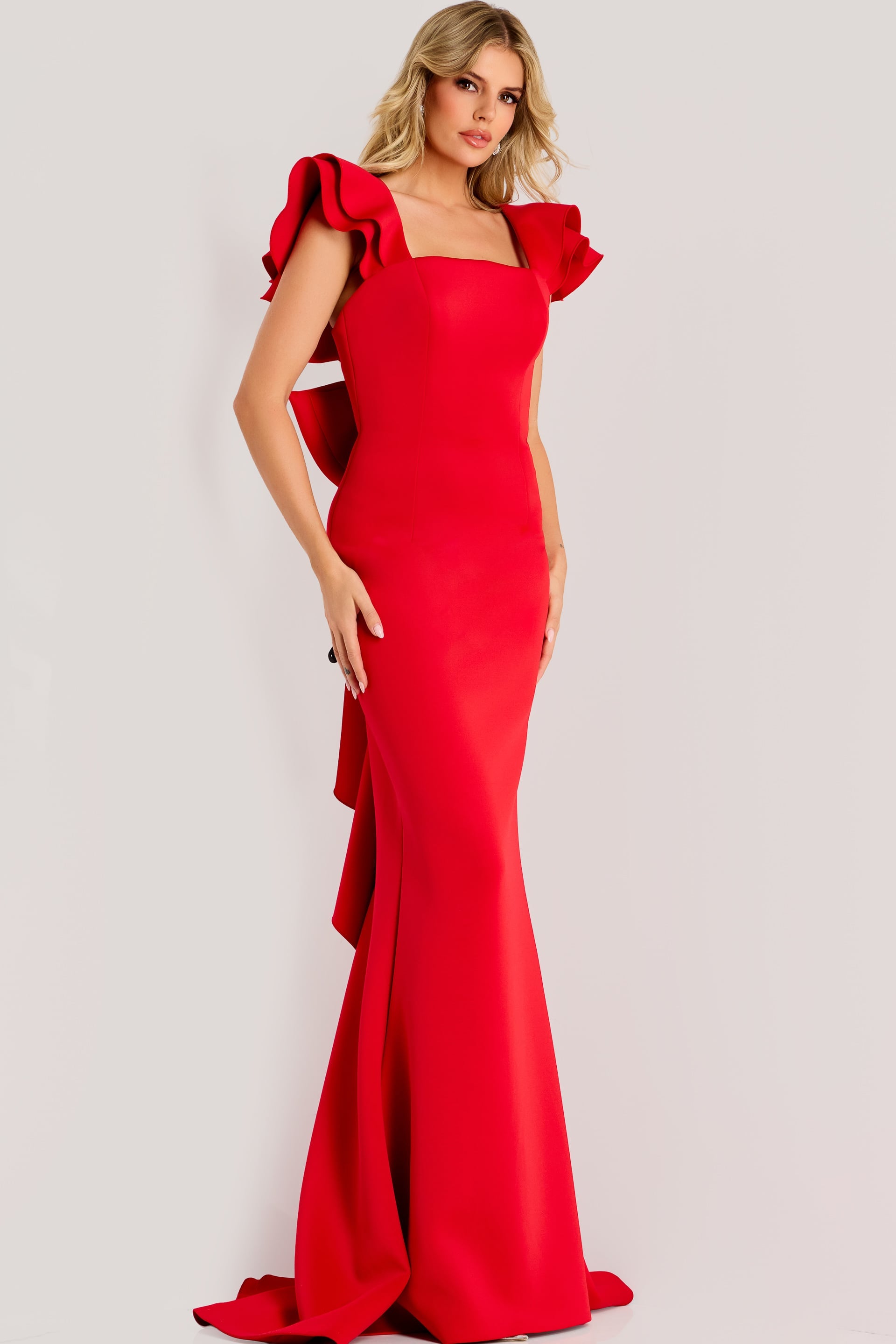 Jovani -47844 Ruffled Square Sheath Evening Gown