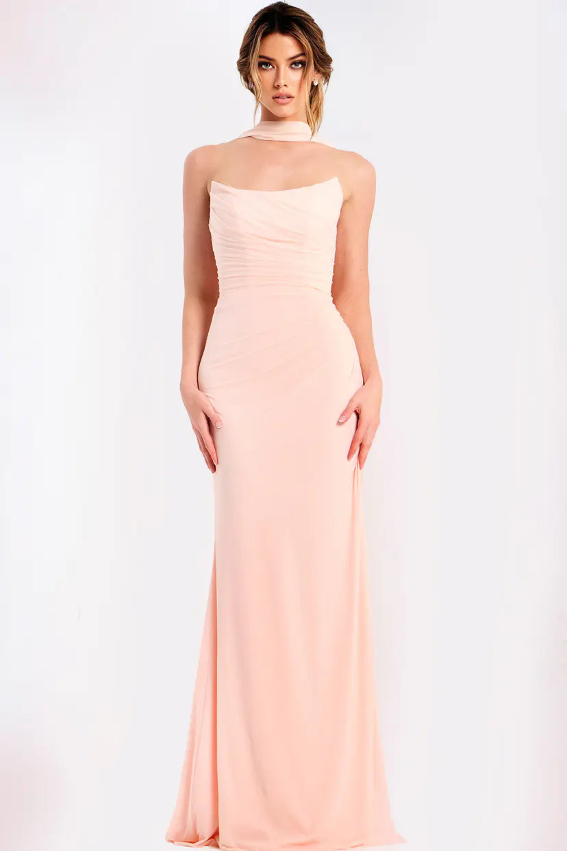 Jovani -47874B Scoop Neckline Ruched Chiffon Gown