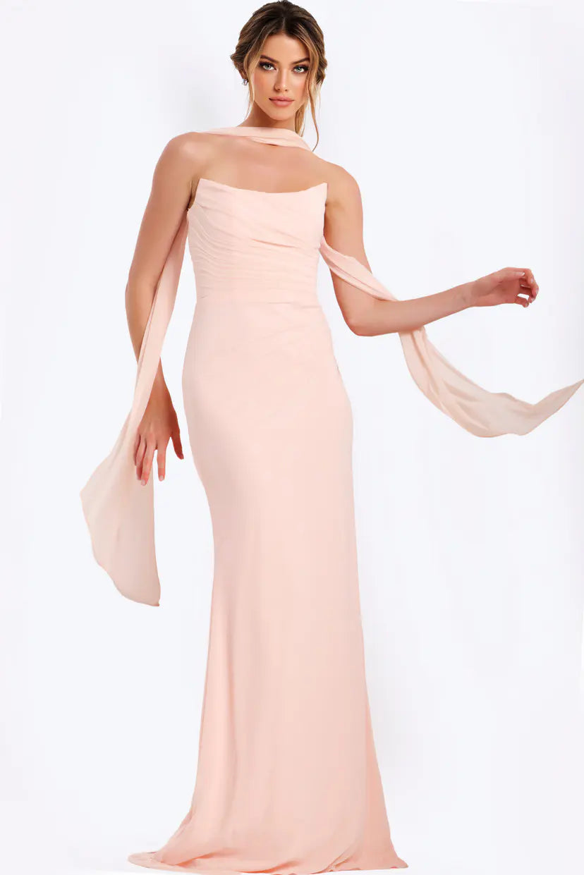 Jovani -47874B Scoop Neckline Ruched Chiffon Gown