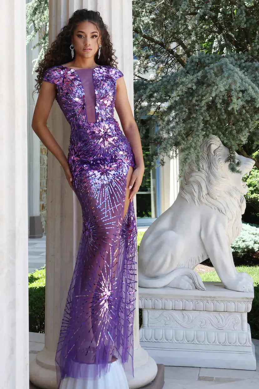Jovani -48051B Sequin Illusion Deep V-Neck Mermaid Gown