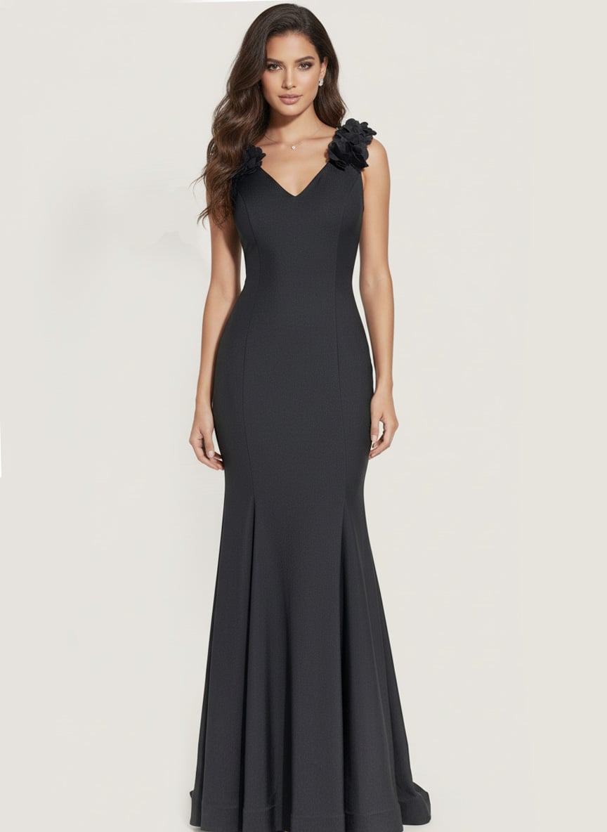 Jovani -48120 Floral Shoulder V Neck Mermaid Long Gown