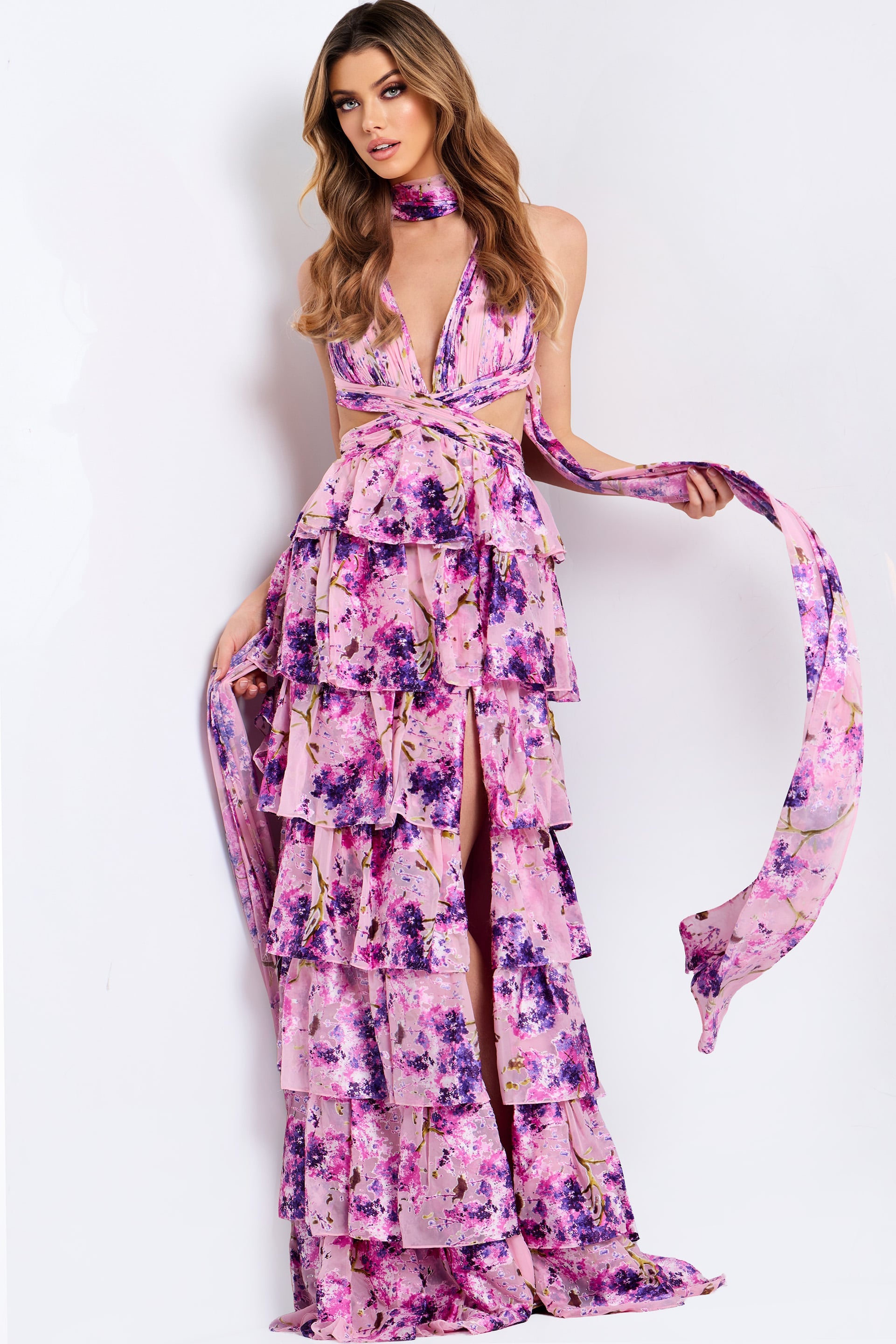 Jovani -48234 Plunging V-Neck A-line Dress