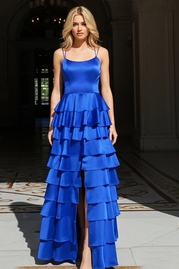 Jovani -48295 Scoop A-Line Satin Prom Gown