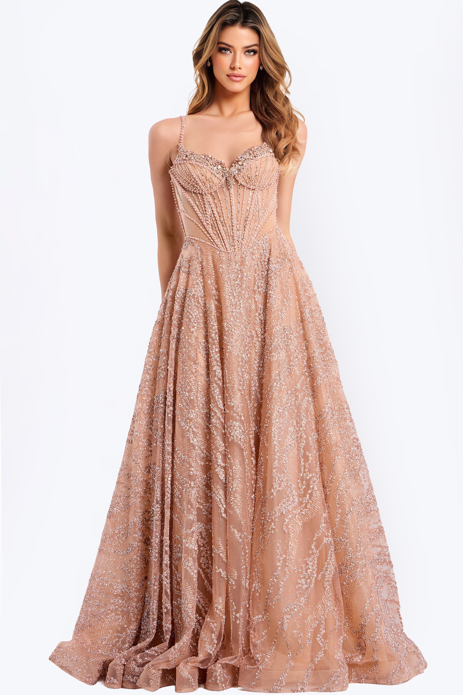 Jovani -48365 Embroidered Tulle Sweetheart A-Line Gown