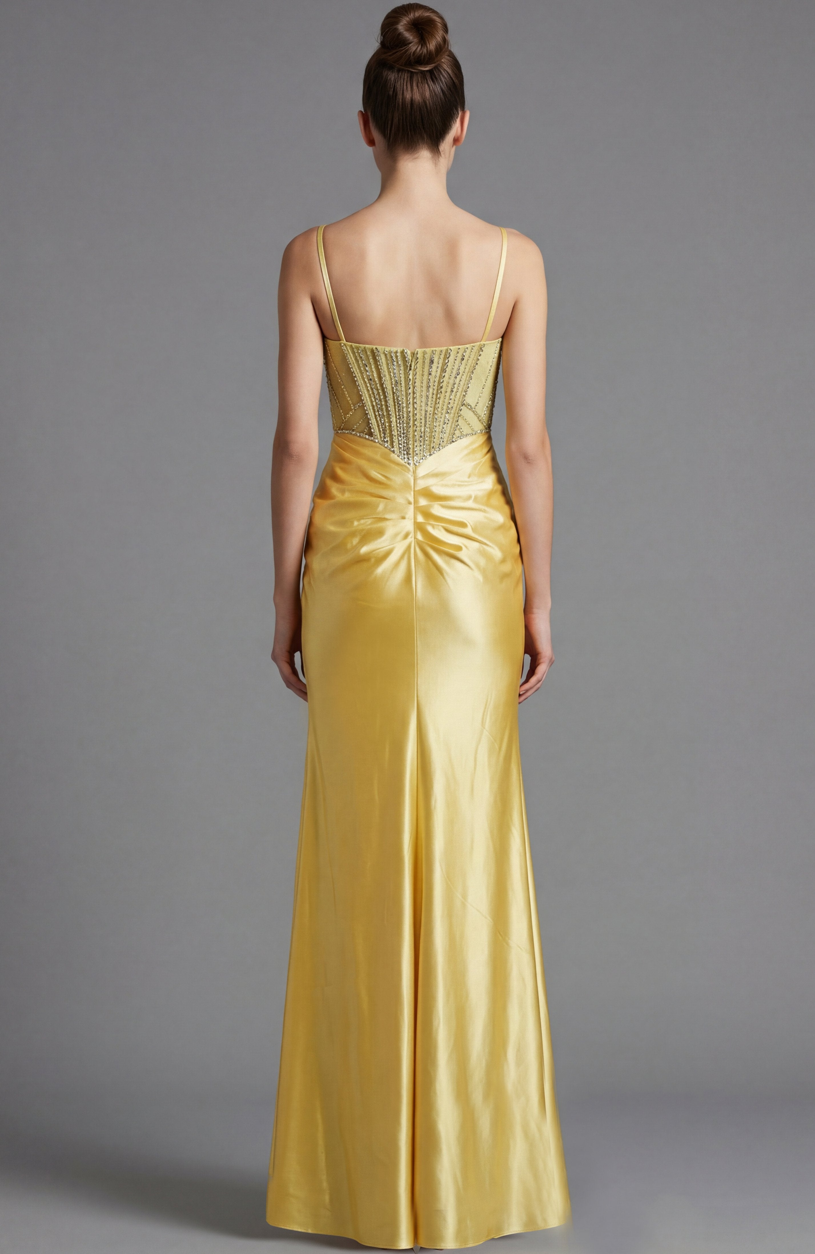 Jovani -48368 Beaded Plunging Satin Sheath Gown
