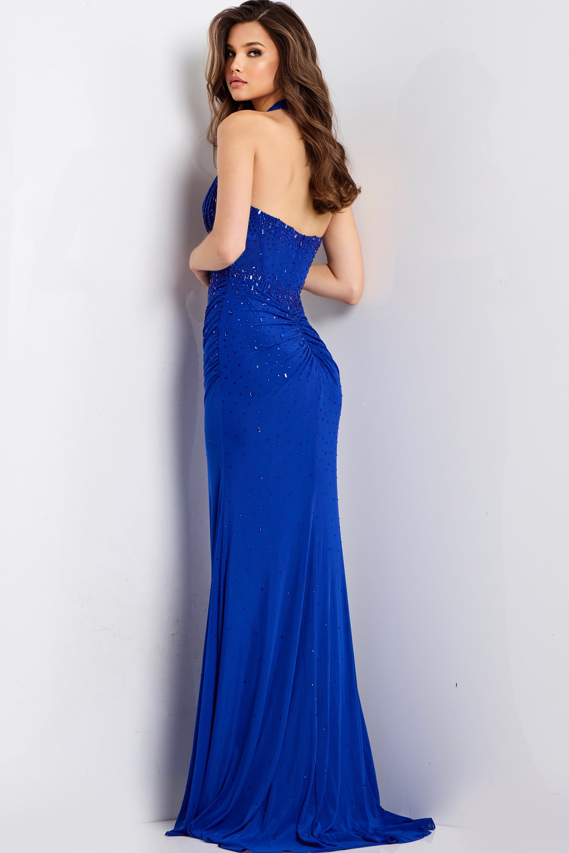 Jovani -48373 Beaded Halter V-Neck Sheath Prom Gown