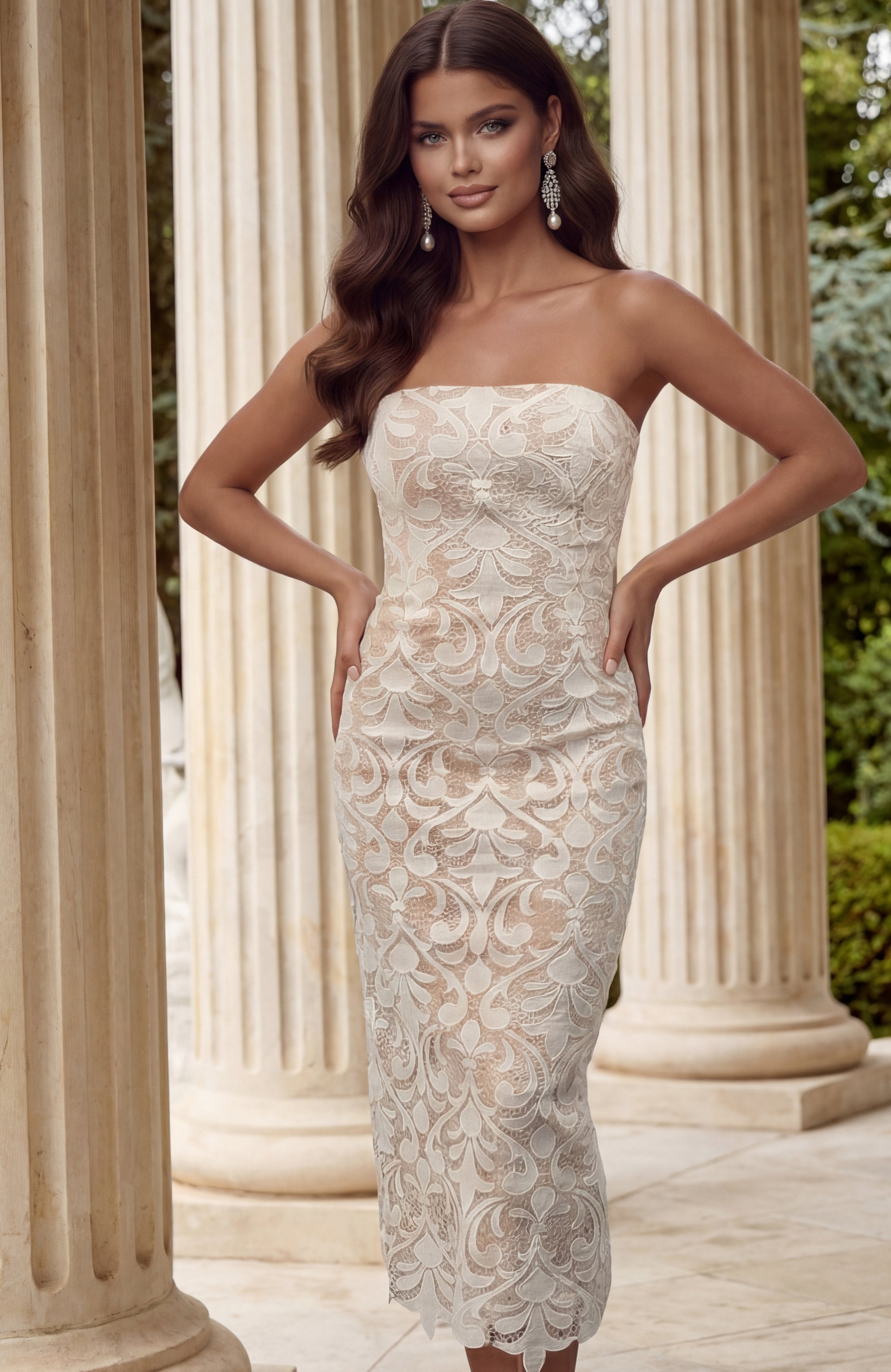 Jovani -48461 Strapless Column Tea Length Gown