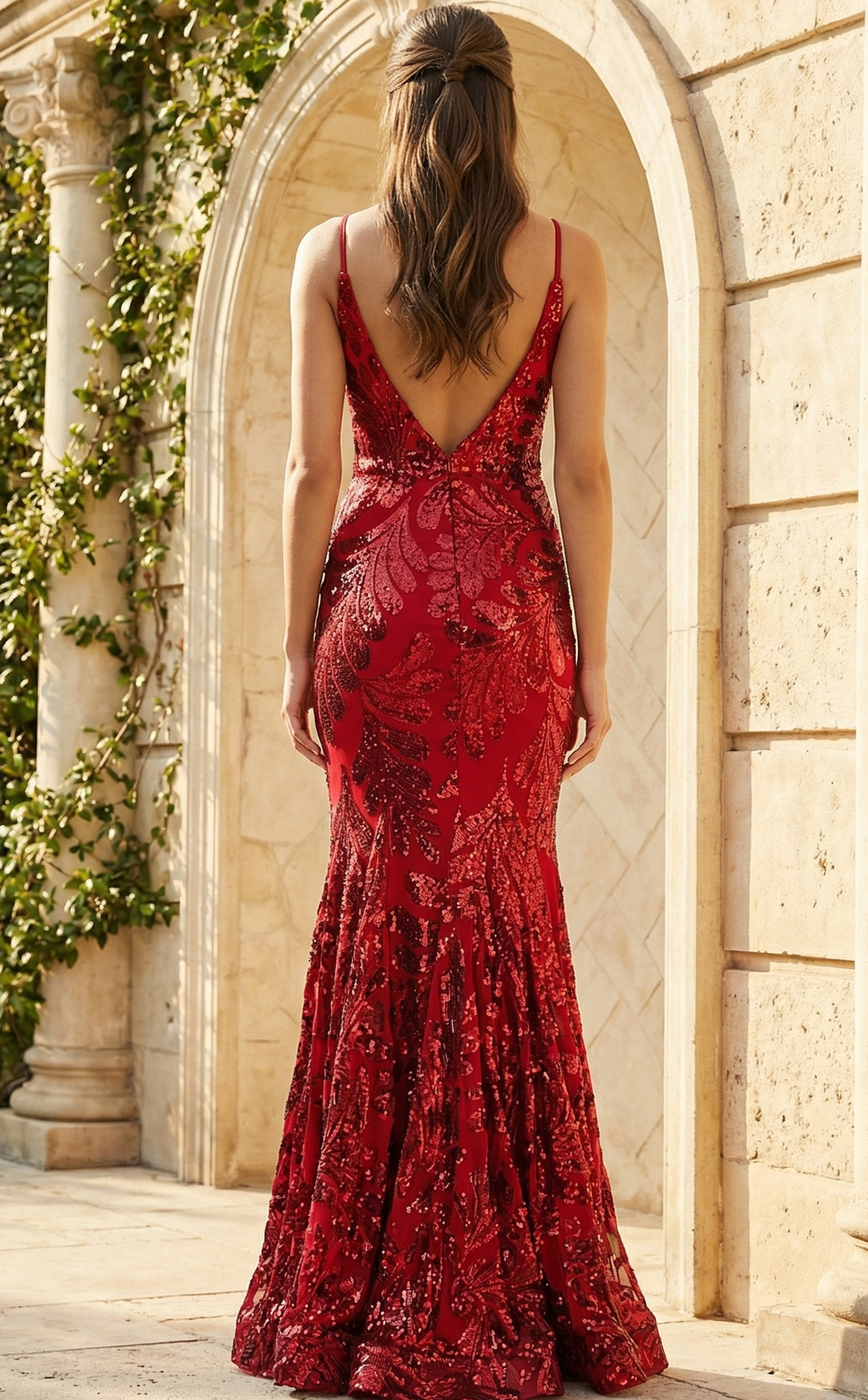 Jovani -48635 Sequin Embroidered Plunging Fitted Gown