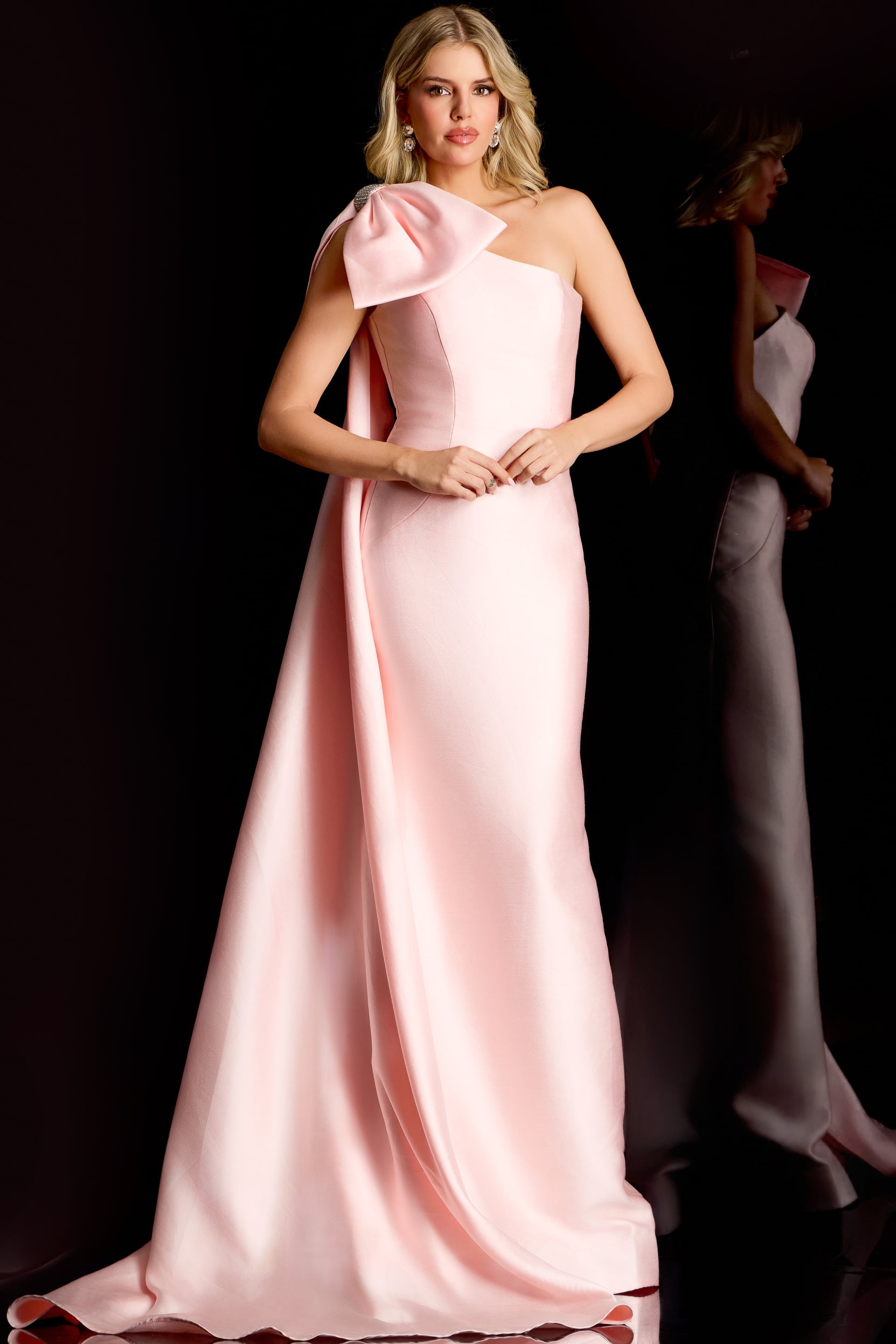 Jovani -48677 Asymmetric Satin Sheath Long Dress