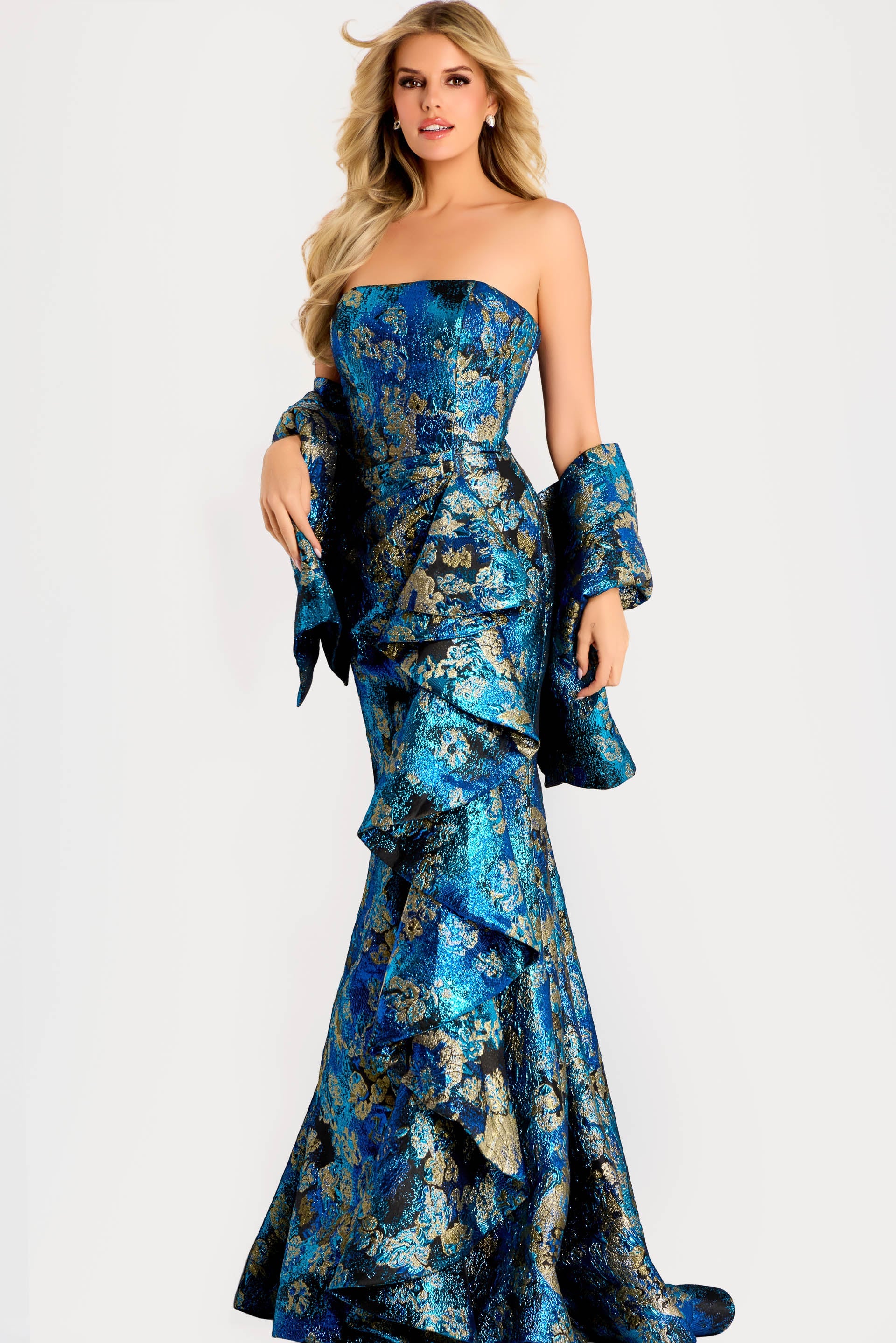 Jovani -48706 Strapless Ruffle Mermaid Evening Gown