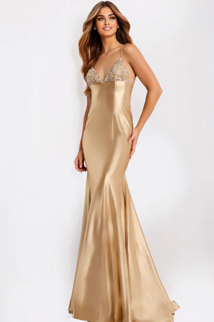 Jovani -48733 Embellished V-Neckline Mermaid Prom Gown